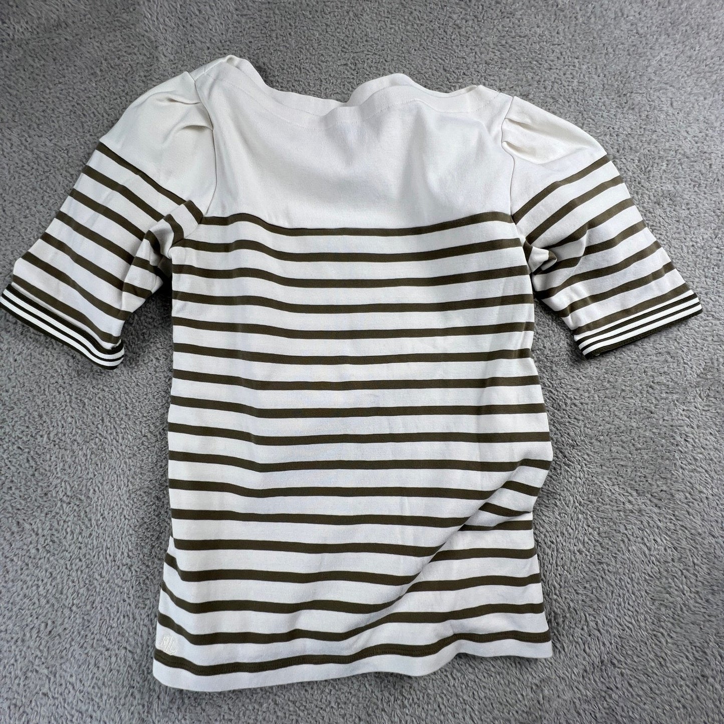 Lauren Ralph Lauren Womens Small Striped Top Cream Brown Preppy Coastal Chic