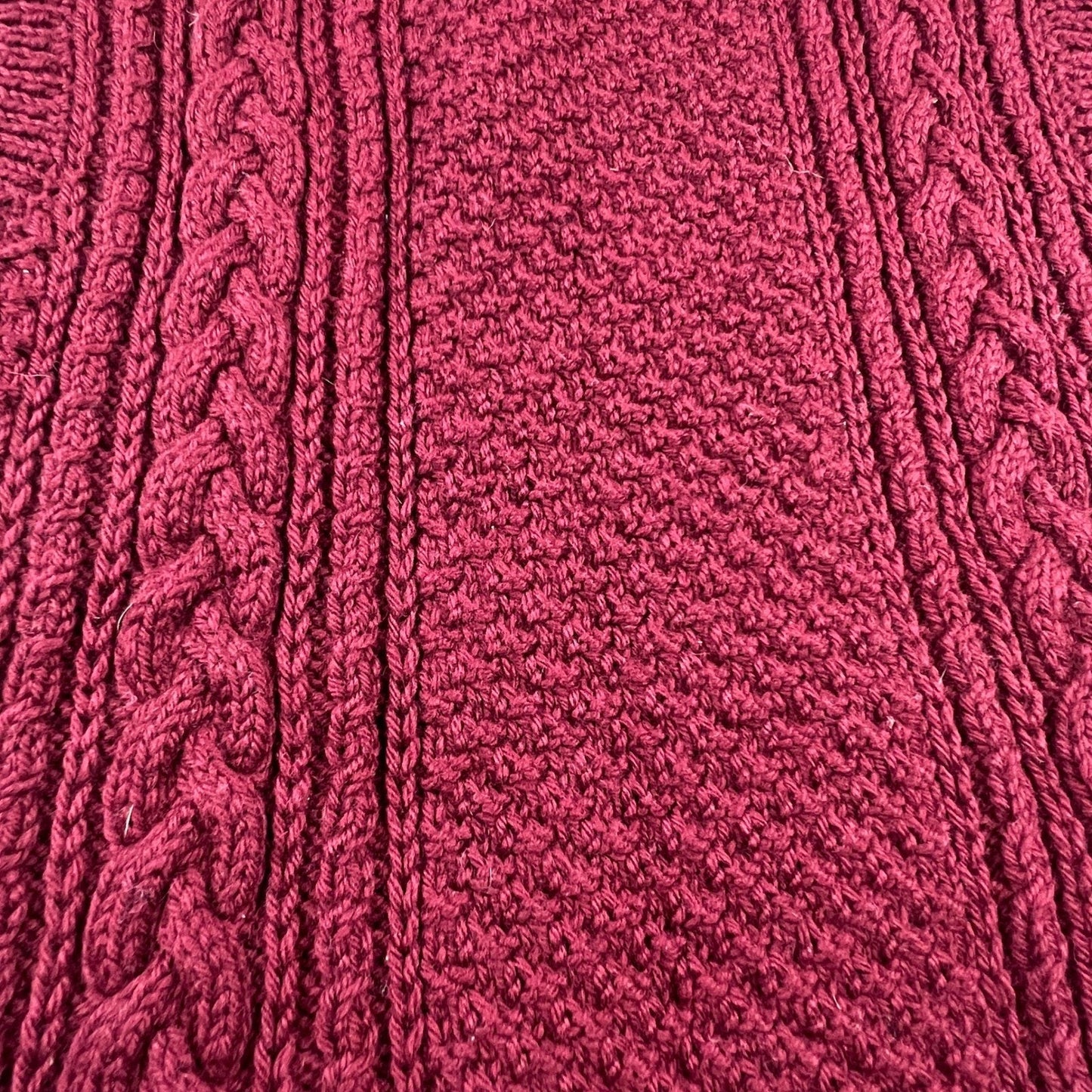 Vintage Aran Handknitted Wool Sweater Vest Women's M Burgundy V-Neck Cable Knit