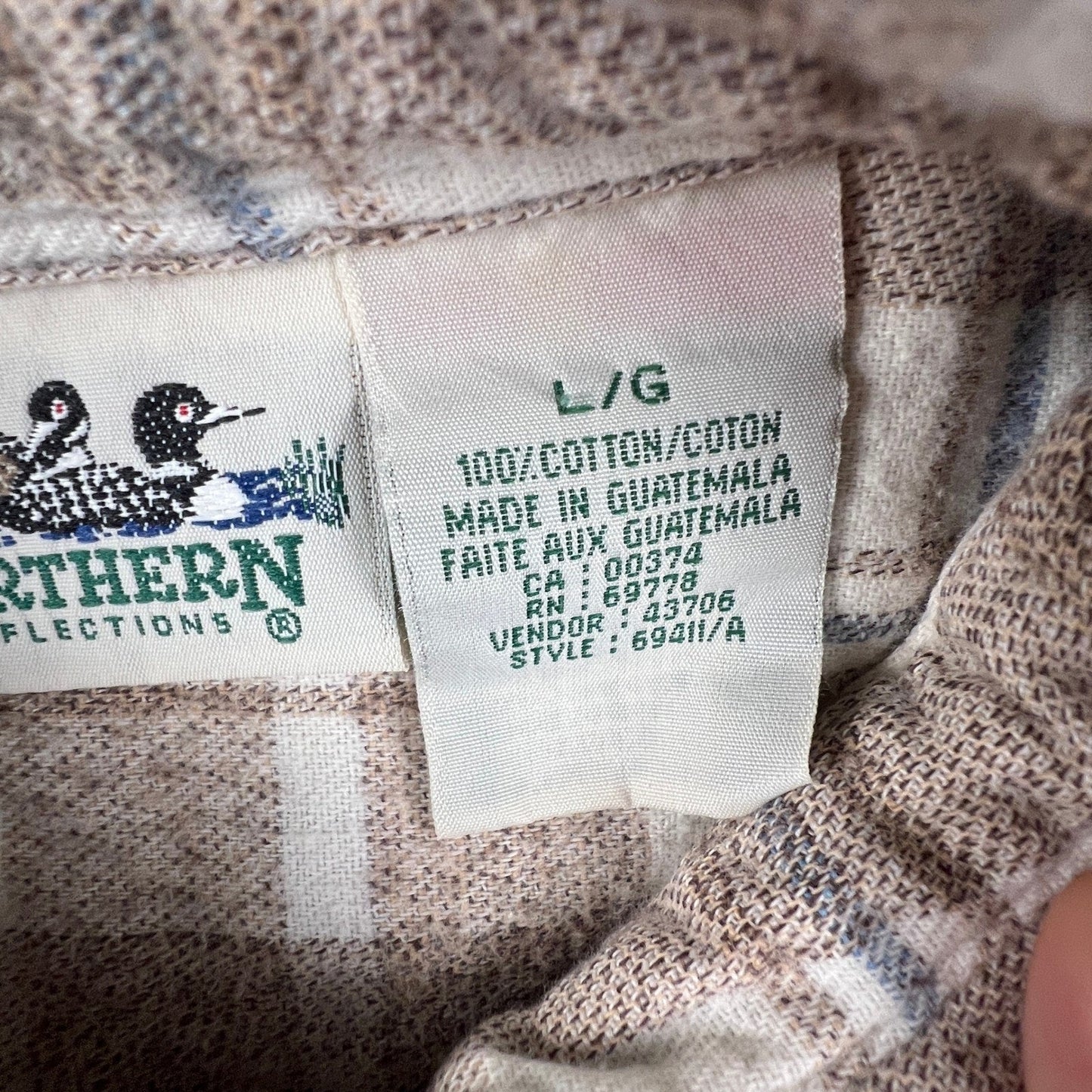 VTG Northern Reflections Flannel Shirt Mens L Plaid Cotton Button Up Gorpcore