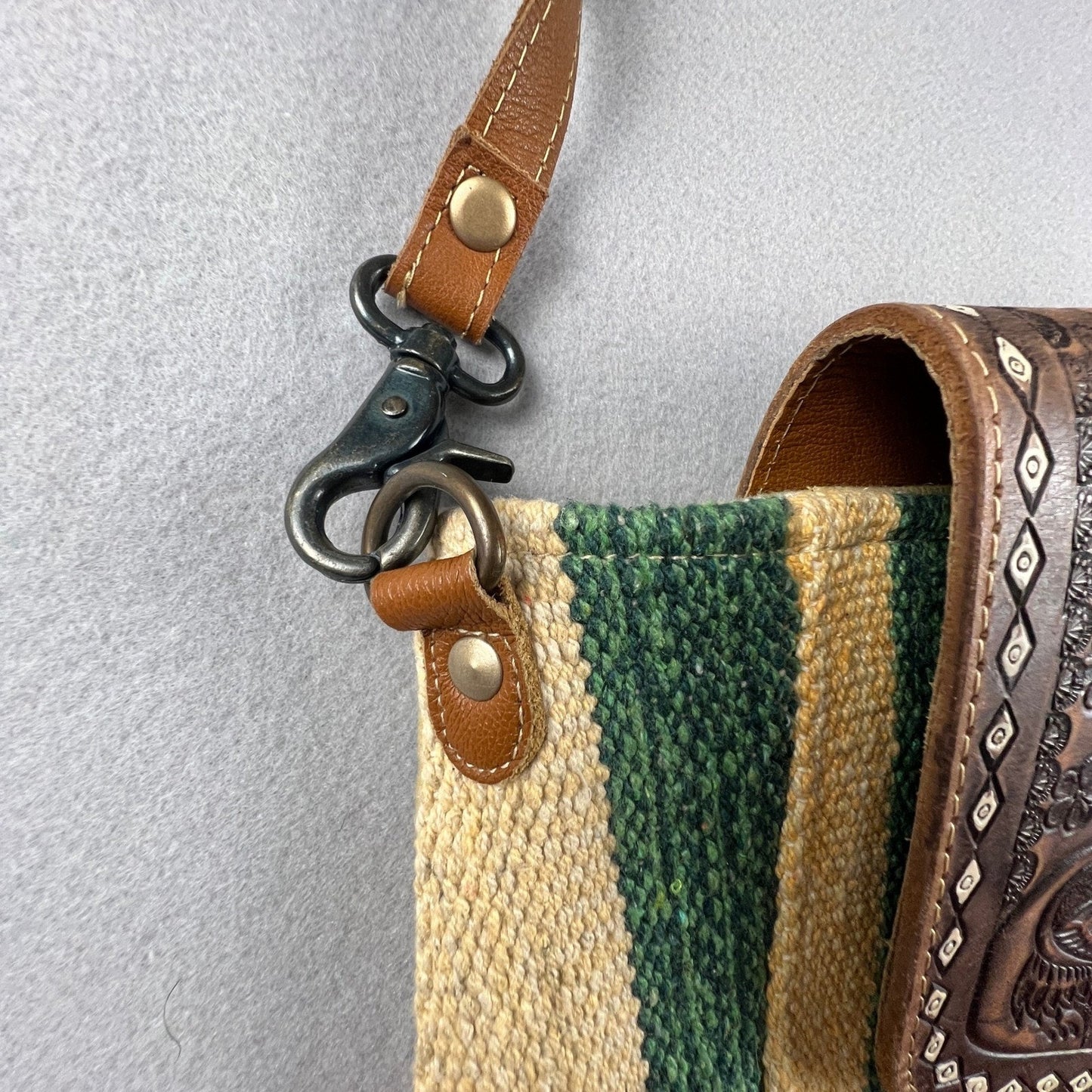Myra Bag Western Crossbody Tooled Leather Canvas Aztec Boho Shoulder Bag