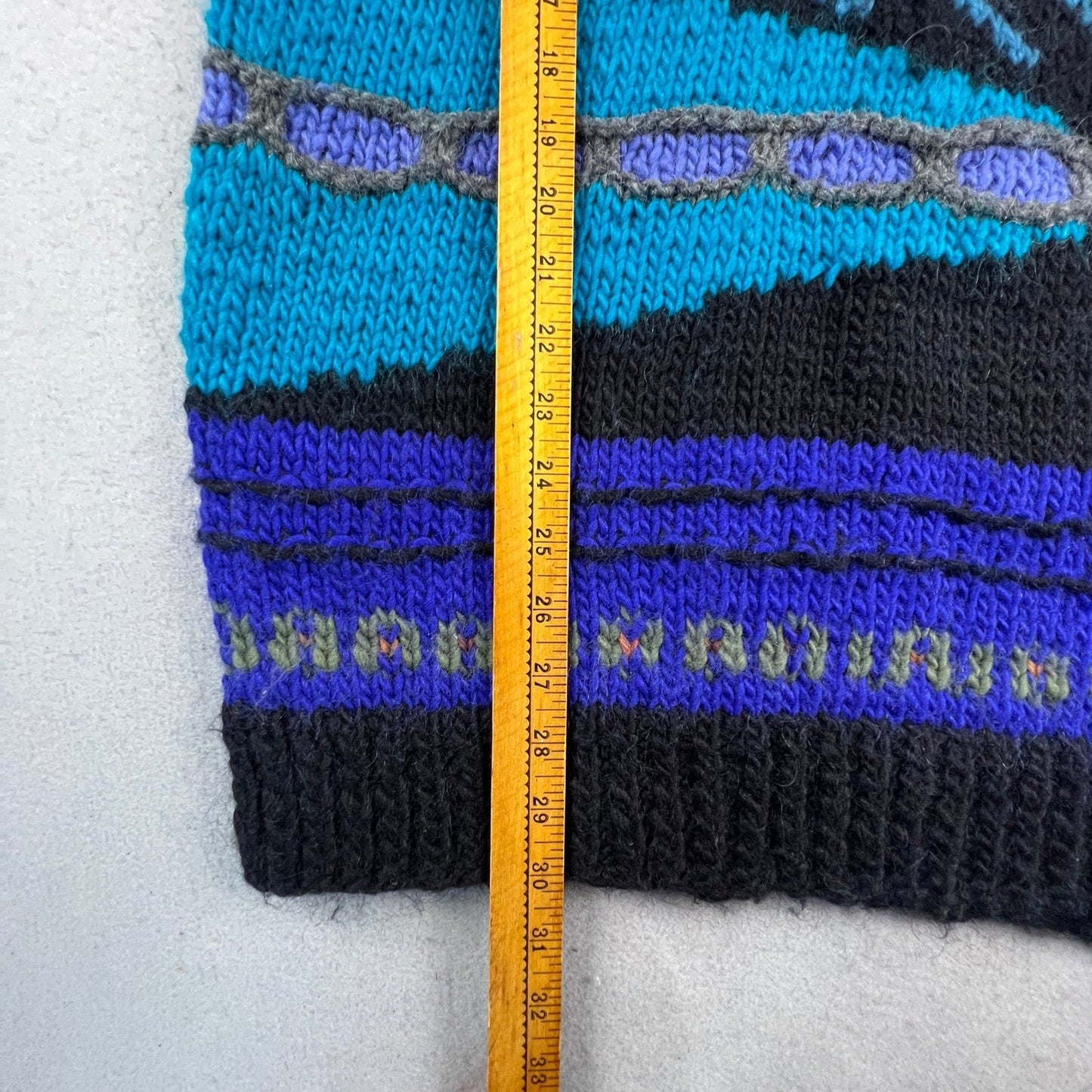 Hand Knit Sweater Dress Womens M Purple Turquoise Abstract Fair Isle Boho 3D VTG