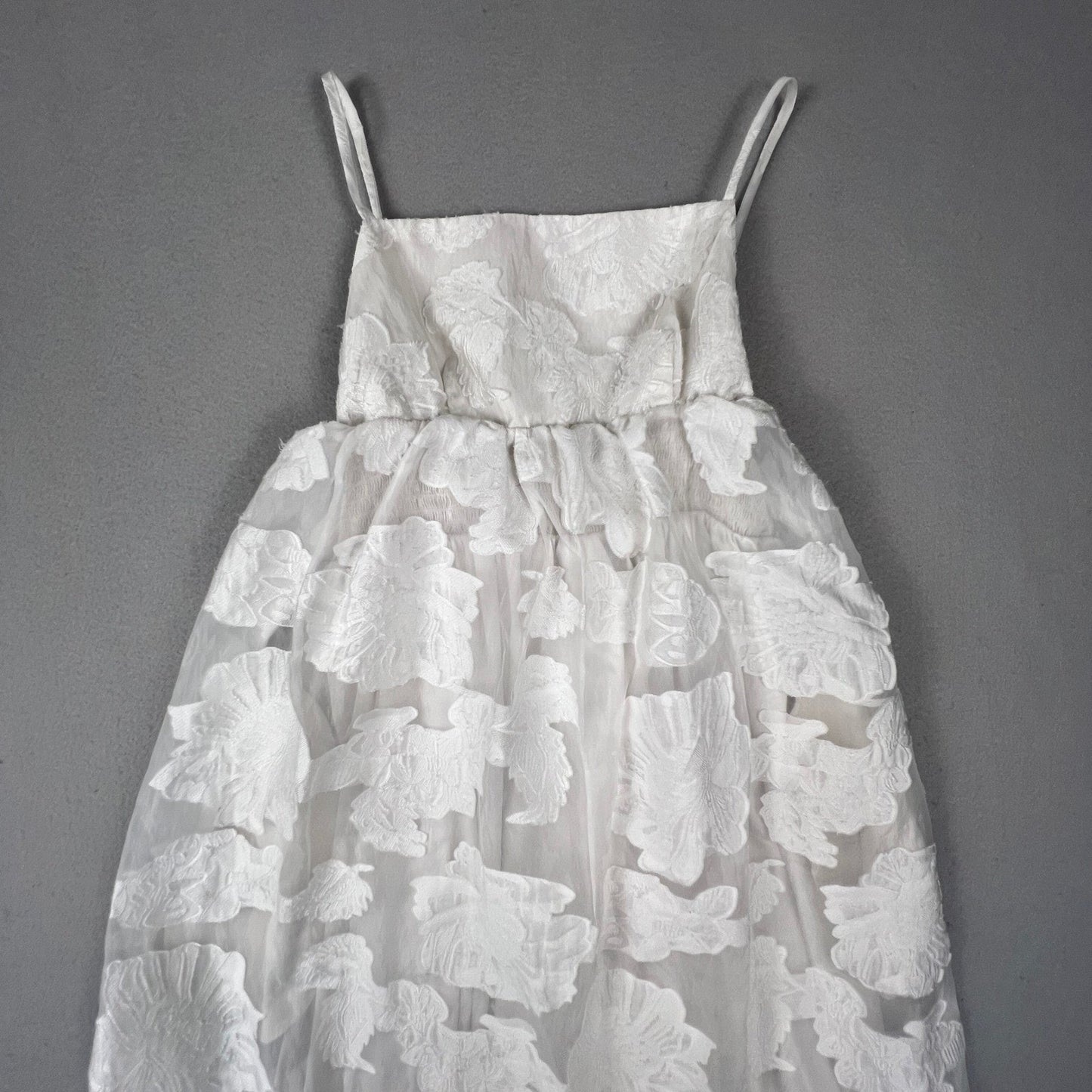 BHLDN Maxi Dress Womens Small White Floral Jacquard Organza Empire Bridal Boho