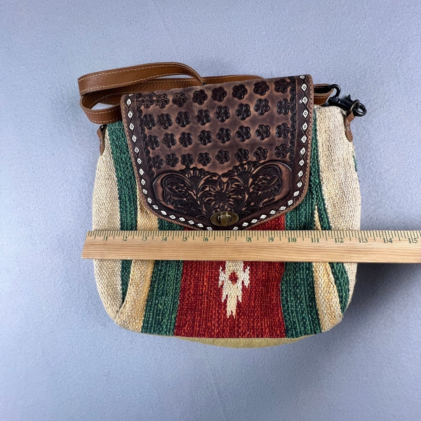 Myra Bag Western Crossbody Tooled Leather Canvas Aztec Boho Shoulder Bag