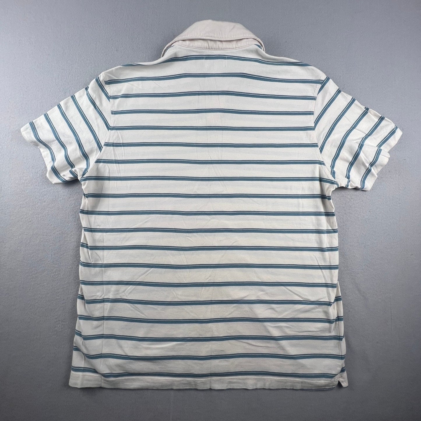 100% Cottong Banana Republic Polo Shirt Mens Large White Blue Striped Casual Preppy