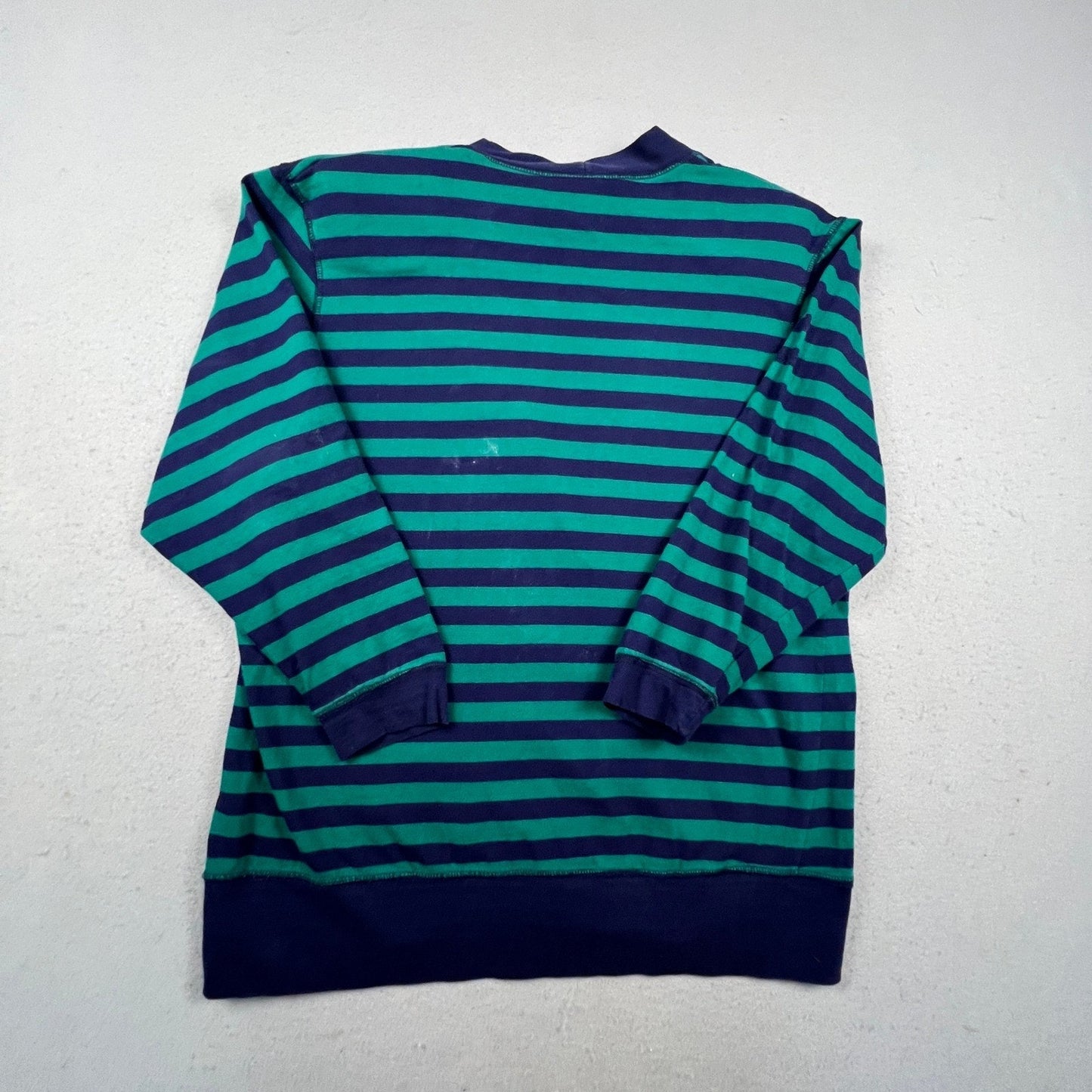 Sandra Ingrish Sport Cardigan Womens L Blue Green Striped Preppy Crest V-Neck