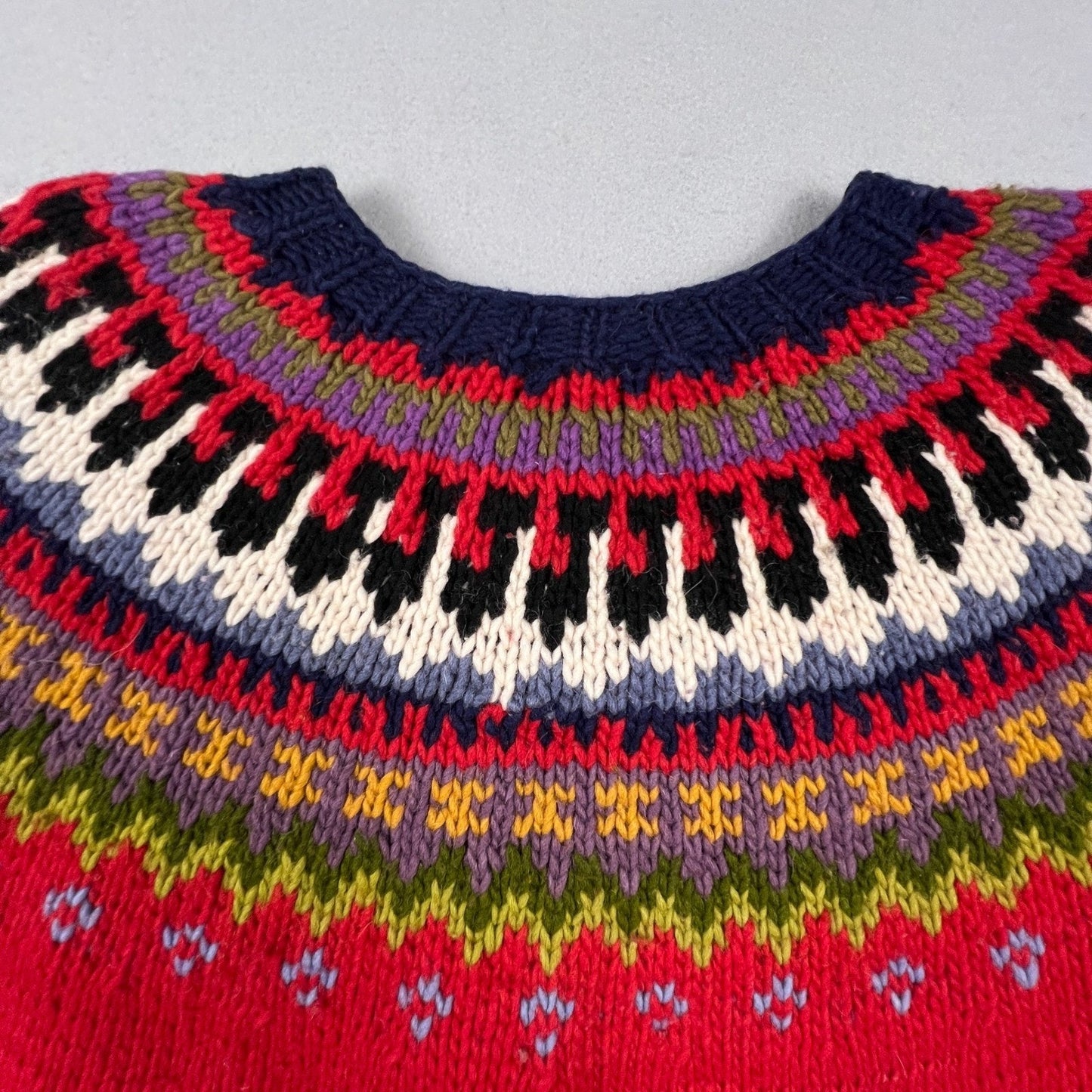 Handmade Fair Isle Zip Cardigan Sweater Mens XL Red Wool Knit Nordic Outdoor