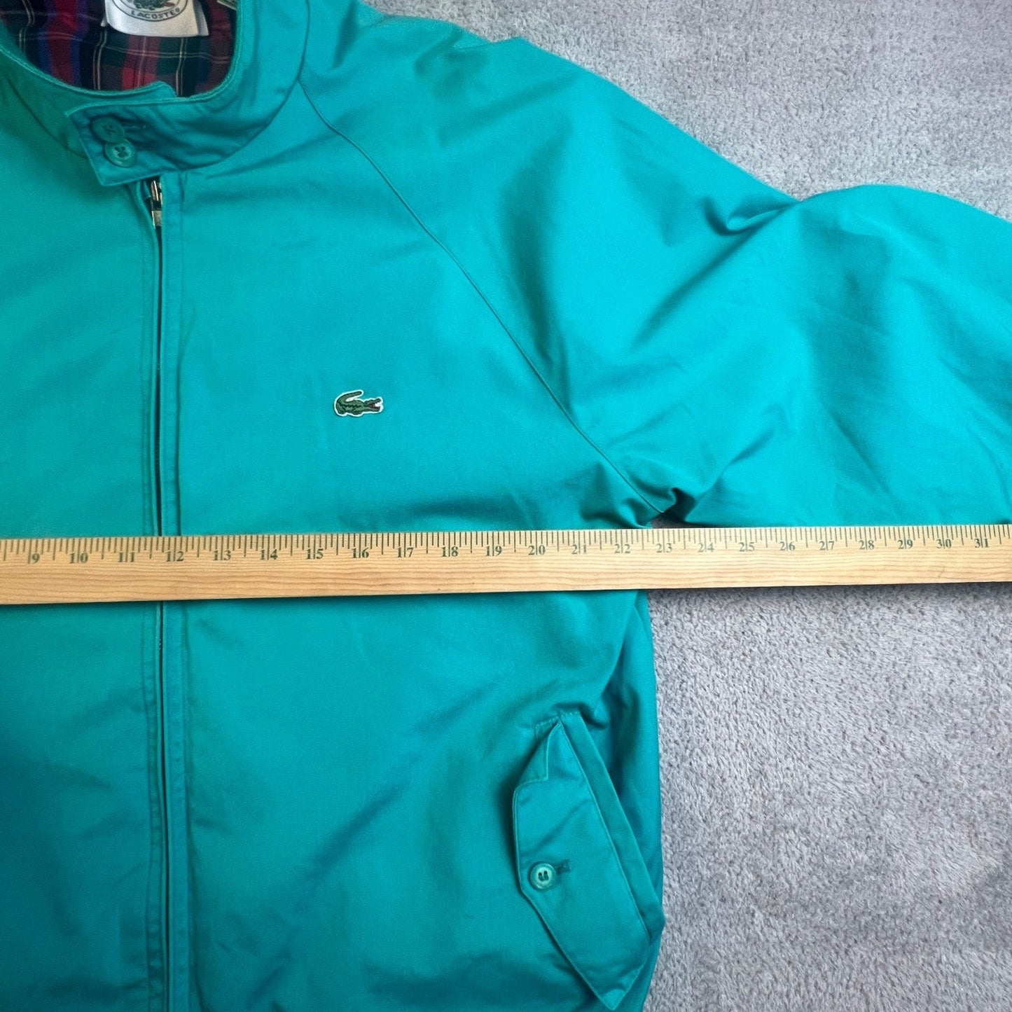 Vintage Izod Lacoste Harrington Jacket Mens Large Teal Green Plaid Lined