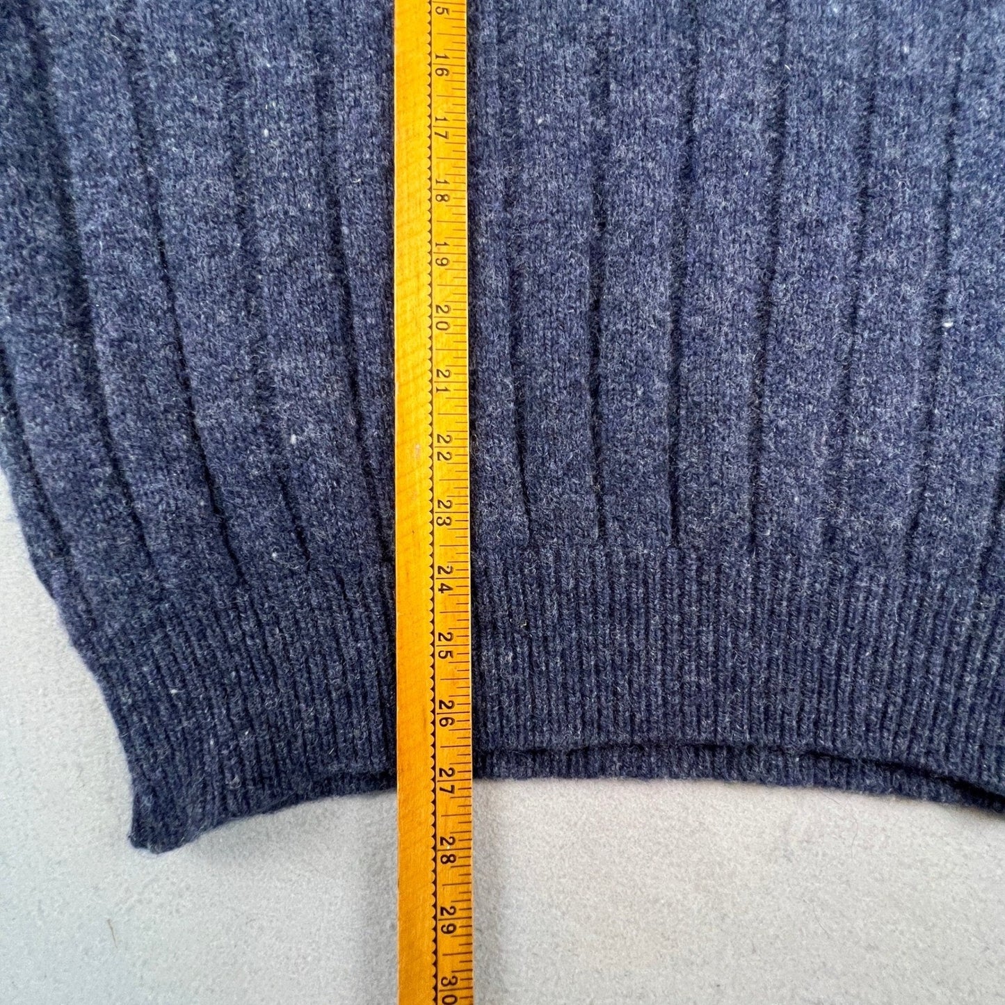 Lands End Shawl Collar Sweater Mens L Blue Wool Blend Ribbed Knit Vintage USA