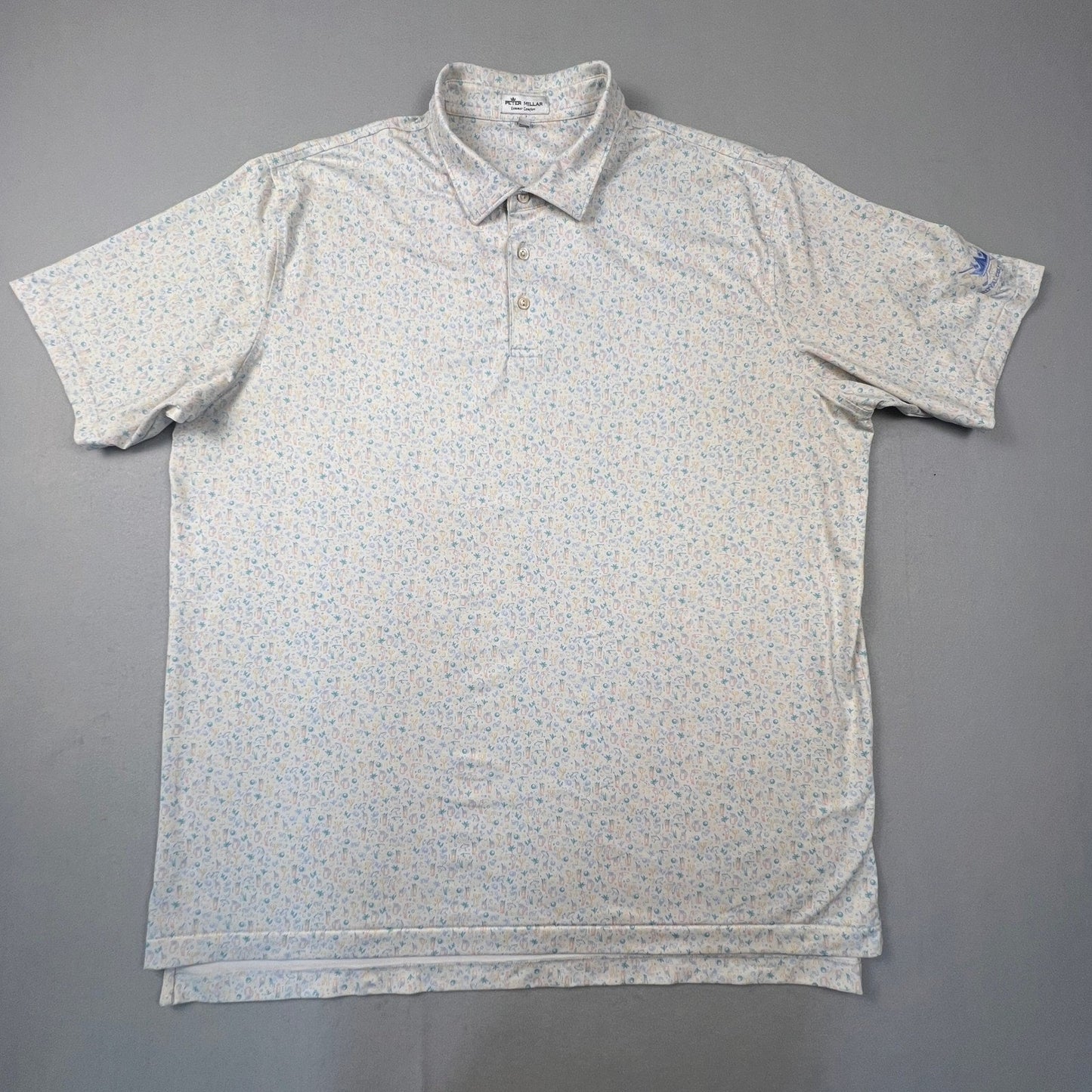 Peter Millar Polo Shirt Mens XXL White Golf Print Summer Comfort Royal Golf Club