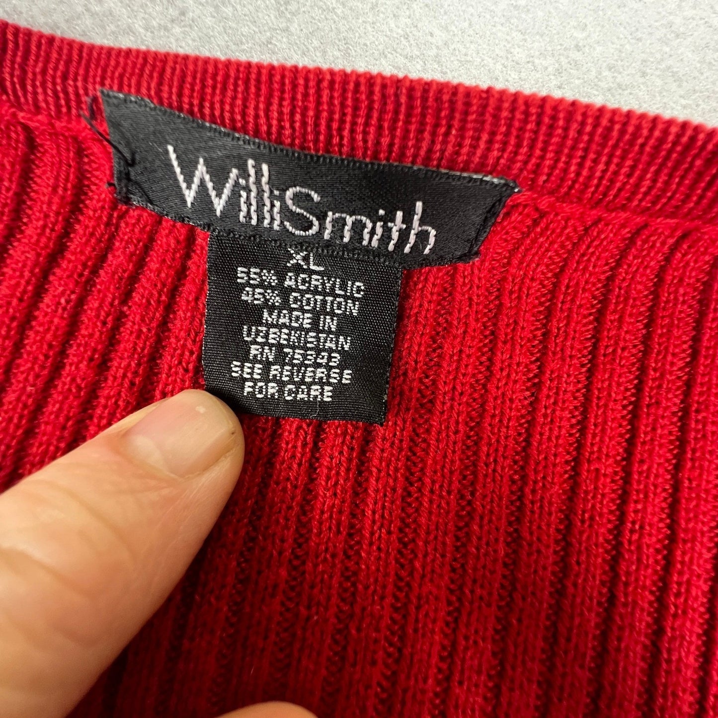 Cardigan Dress Womens XL Red Ribbed Knit Longline Midi Button Front Willi Smith