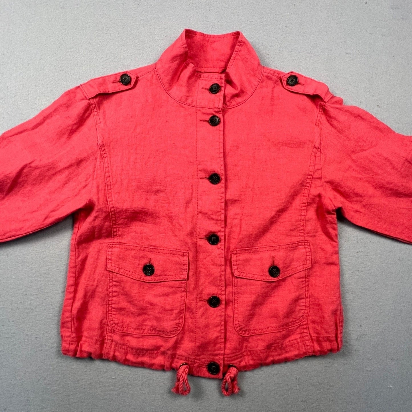 Talbots Linen Utility Jacket Womens XS Coral Pink Button Front Drawstring Casual
