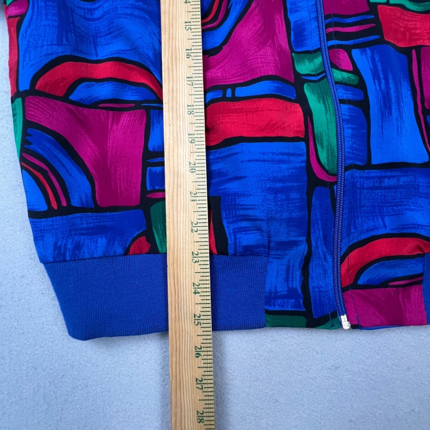 VTG Retro 90s Teddi Bomber Jacket Womens Large Blue Abstract Geometric Zip Up