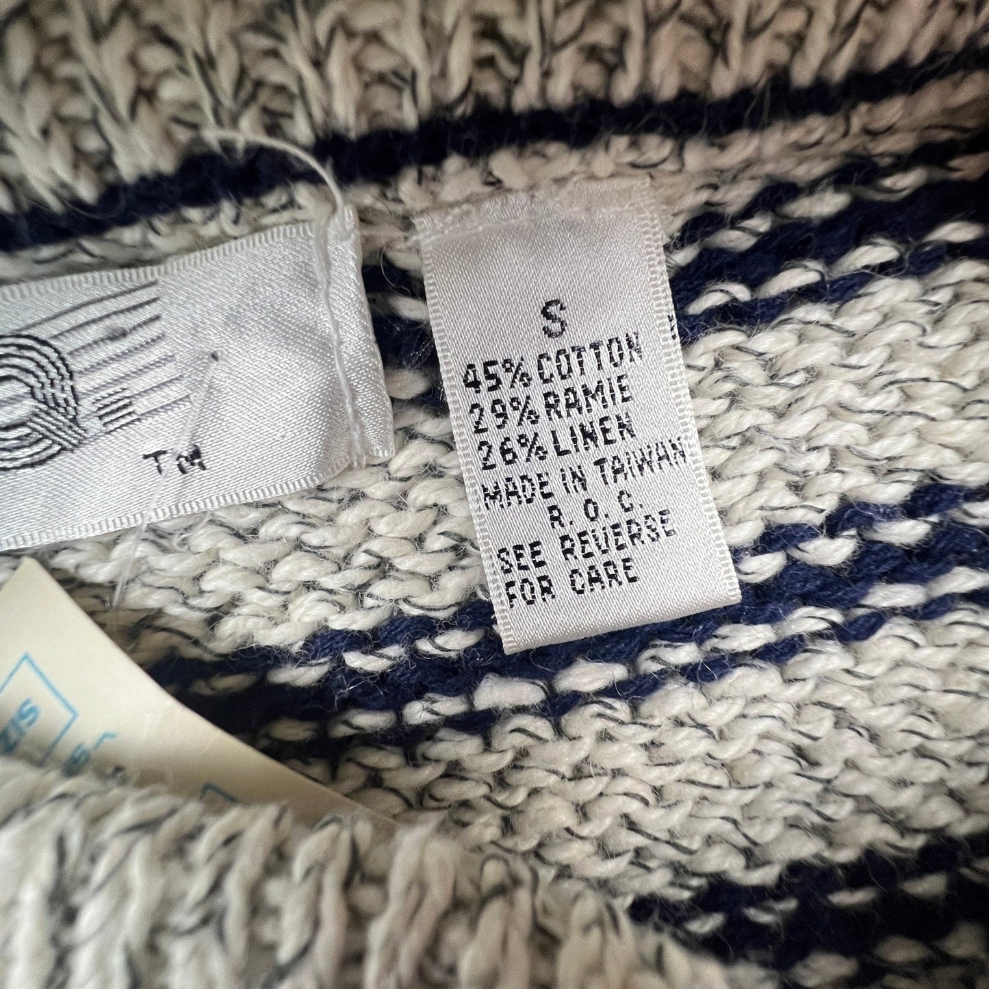 T.Q. Vintage Mock Neck Sweater Womens Small Grey Navy Striped Cable Knit Cotton