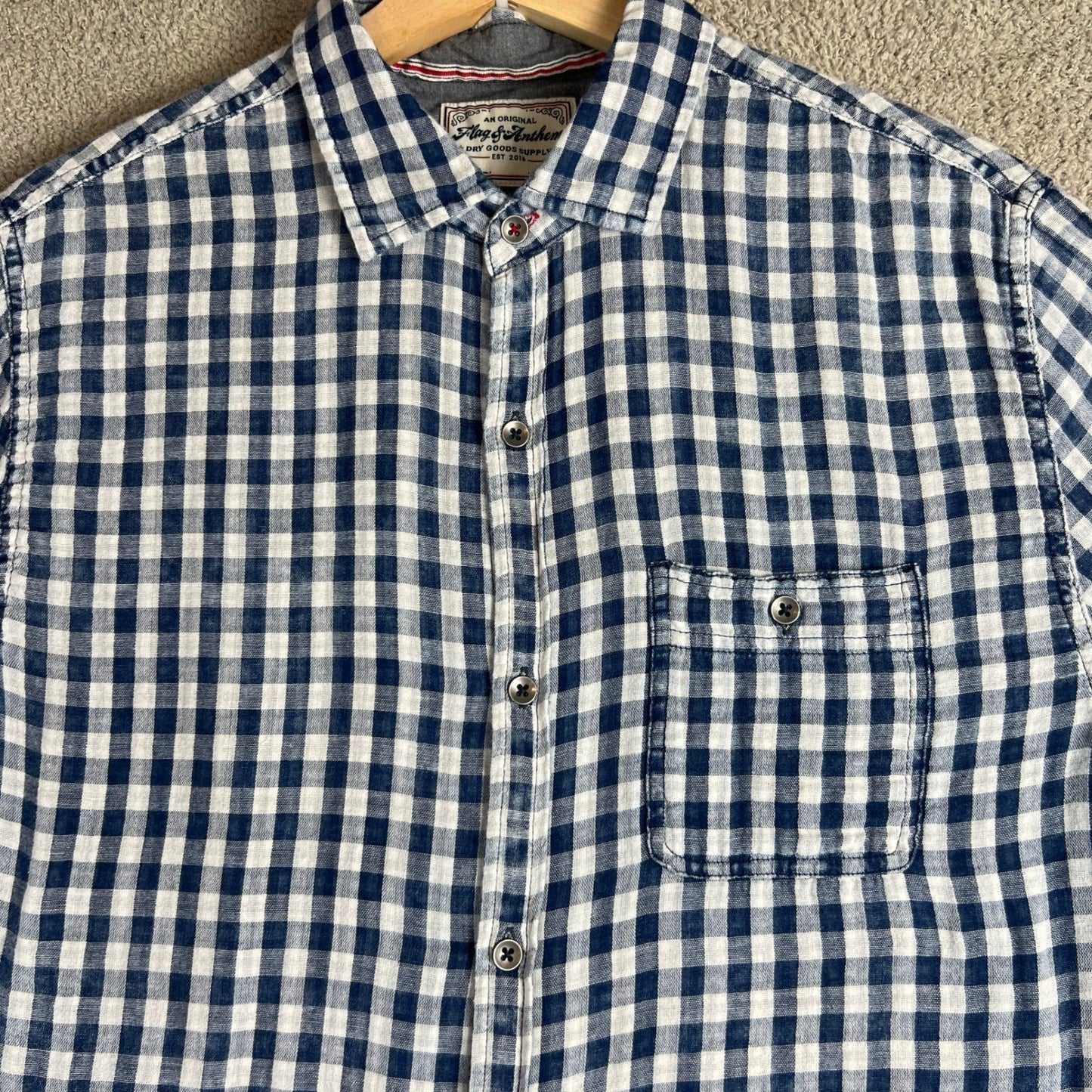Flag & Anthem Button Down Shirt Men's Medium Gingham Check Long Sleeve