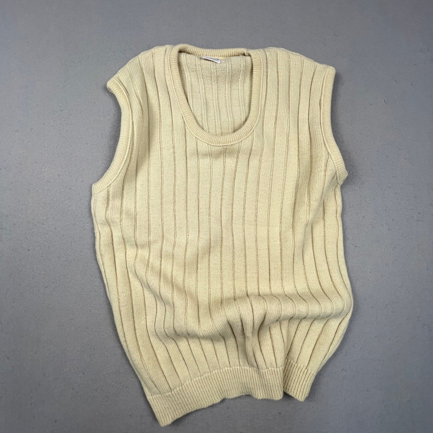 VTG 70s Retro Sweater Vest Women Large Cream Ribbed Knit Wintuk Orlon Brentwood