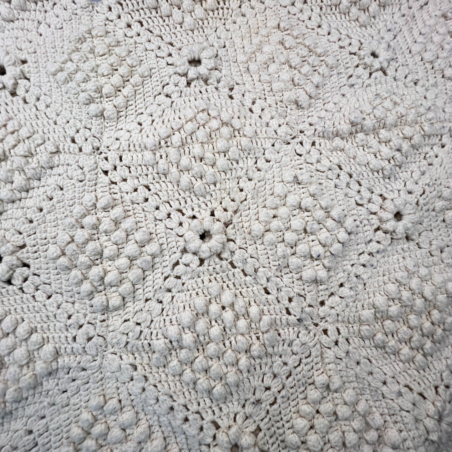 Handmade Crochet Popcorn Stitch Afghan Blanket 72x58 Cream Boho Farmhouse VTG