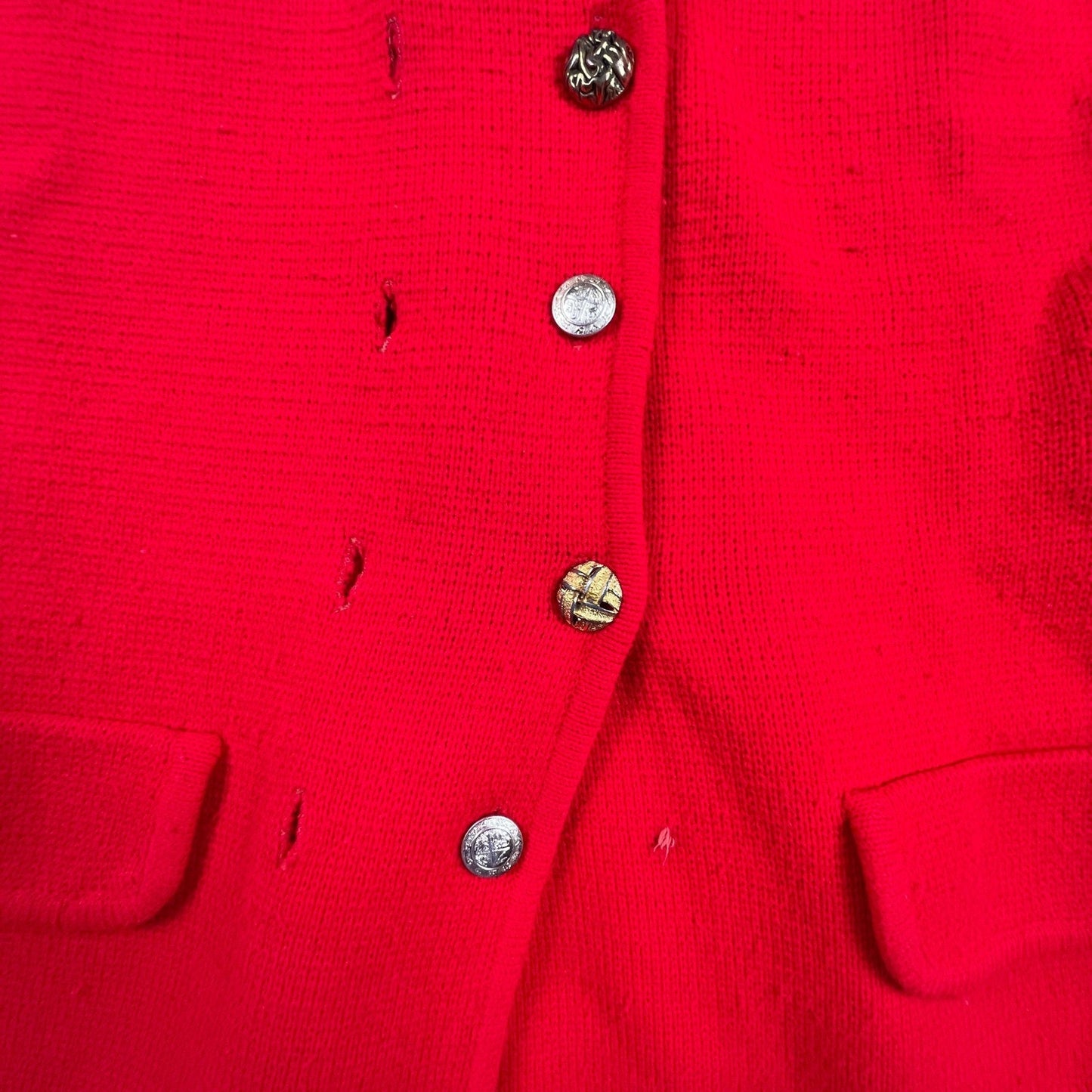 Hand Loomed Knit Blazer Women M Red Vintage Full Fashioned Acrylic Cardigan Coat