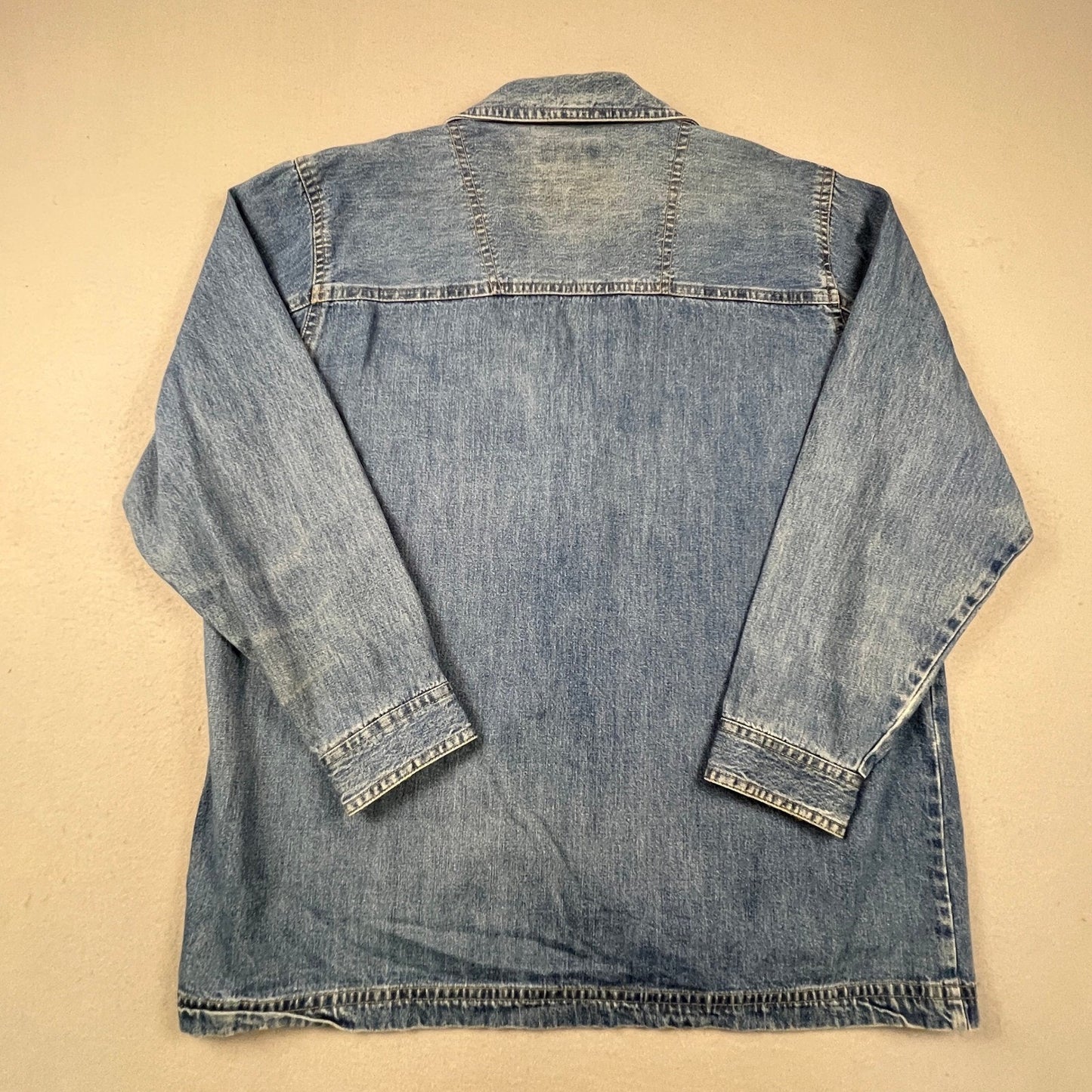 VTG Style Cabin Creek Denim Chore Jacket Womens XL Blue Plaid Lined Barn Coat