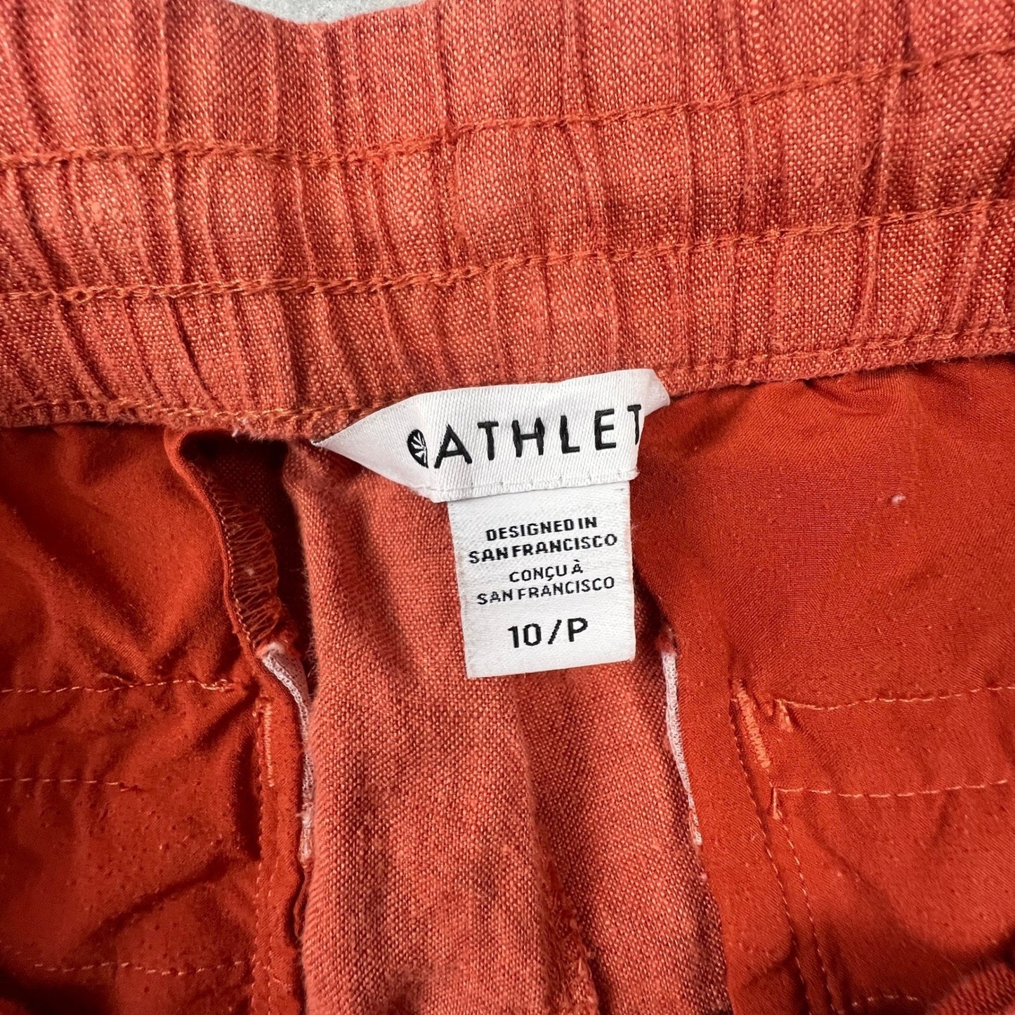 Athleta Cabo Linen Jogger Pants Womens 10P Orange Wide Leg Crop Casual Summer