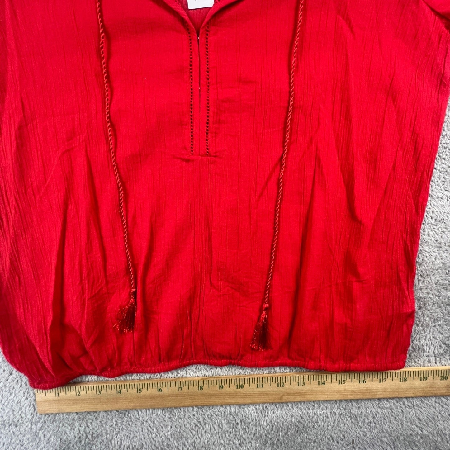 100% Cotton Boho Top Banana Republic Peasant Blouse Womens Medium Red Tassel