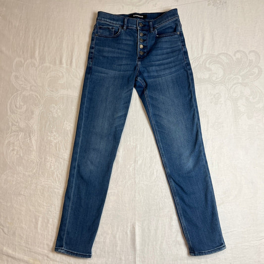 Express High Rise Jeans Womens 2R Ankle Legging Button Fly Medium Wash Stretch