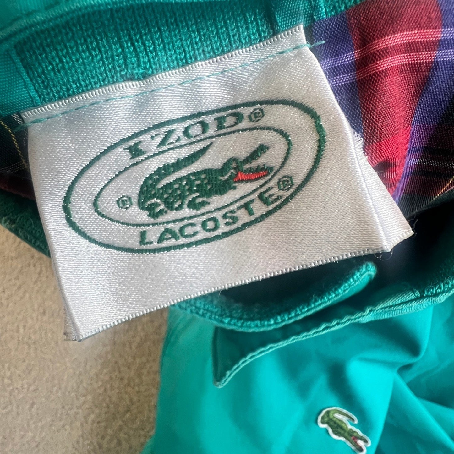 Vintage Izod Lacoste Harrington Jacket Mens Large Teal Green Plaid Lined