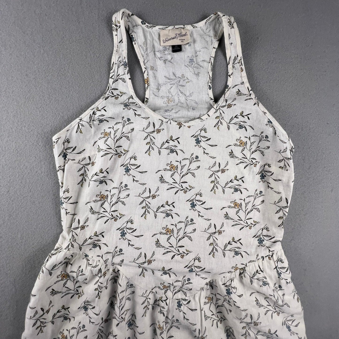 Floral Midi Dress Womens XS White Linen Blend Summer Casual Universal Thread
