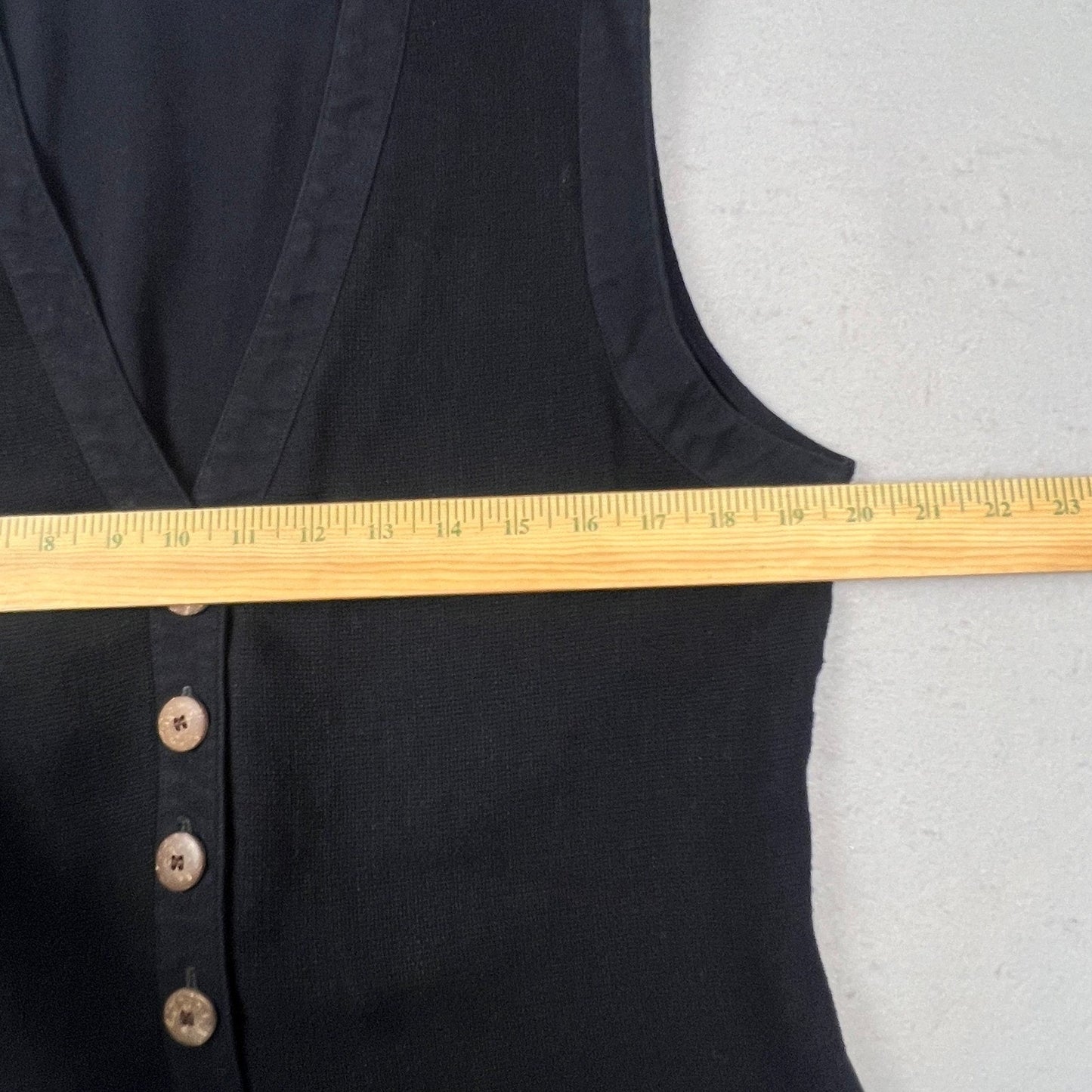 Counterparts Knit Vest Womens L Black Button Front Cinch Back Minimalist Boho