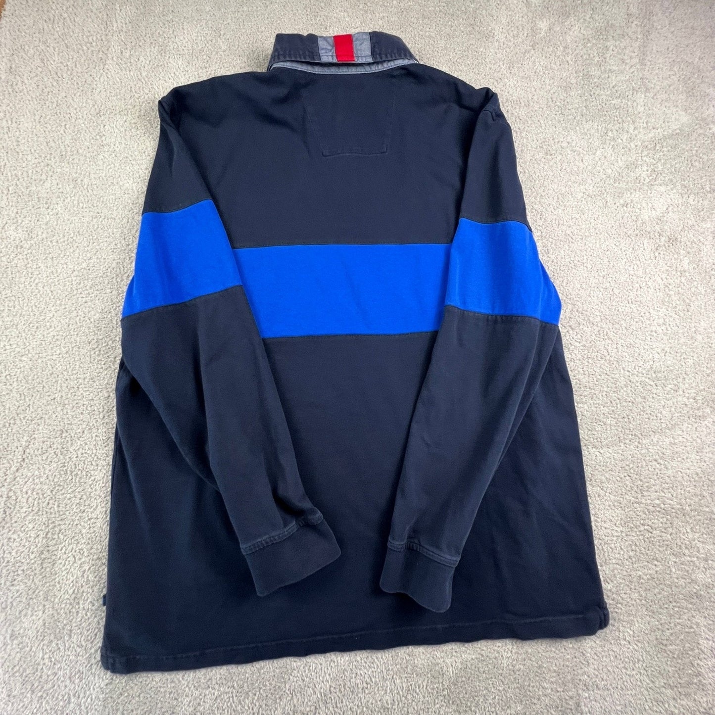 Nautica Long Sleeve Rugby Shirt Mens XXL Blue Sail Colorblock Navy Blue Red Y2K