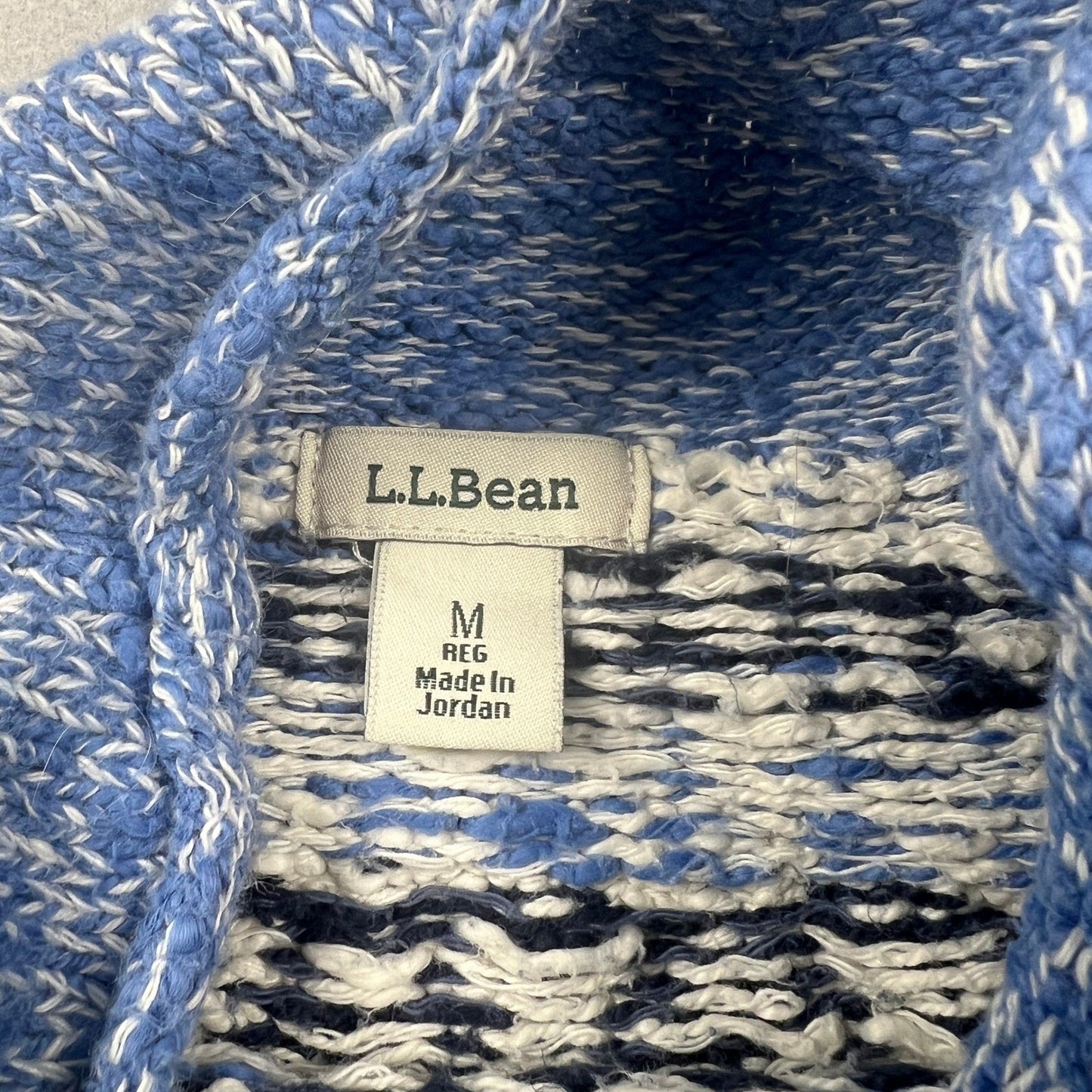 L.L.Bean Fair Isle Sweater Womens Medium Blue Cotton Mock Neck Pullover Winter