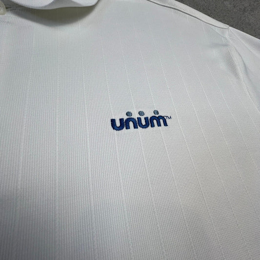 Nike Golf Dri Fit White Mens Polo Large Shirt Embroidered Unum Logo