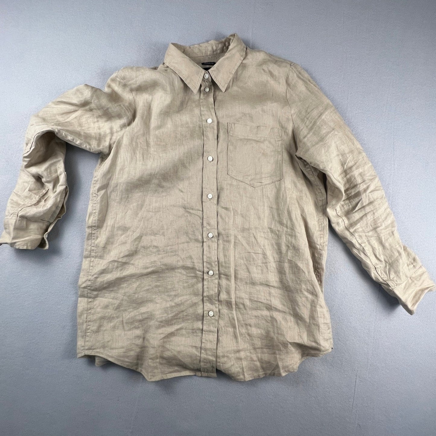 Gap 100% Linen Boyfriend Shirt Mens Medium Beige Casual Coastal Minimal Summer