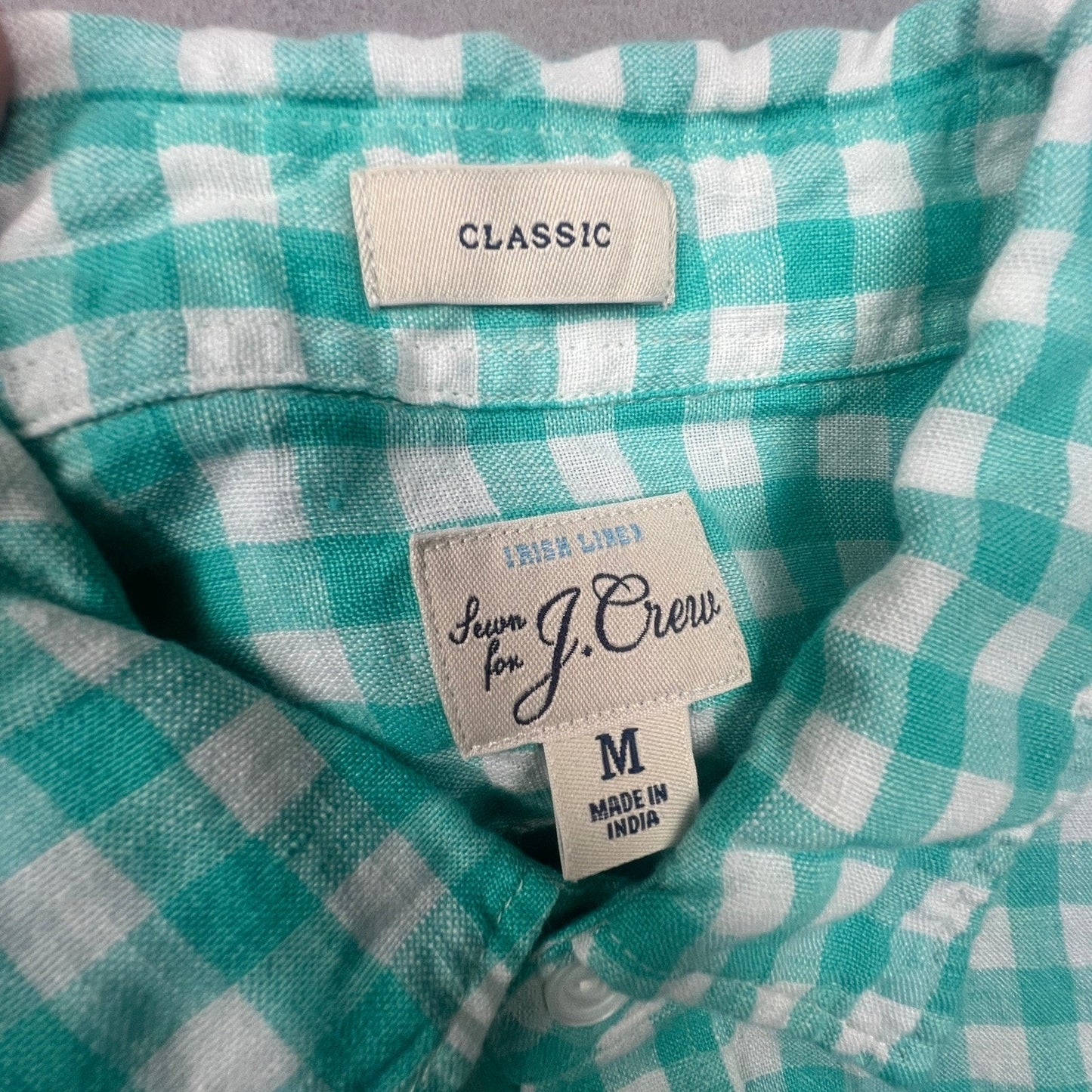 J.Crew Button Down Mens M Gingham Baird McNutt Irish Linen Classic Fit Shirt