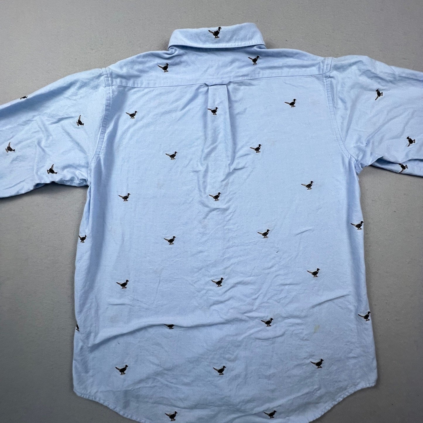 Lands End Pheasant Bird Shirt Womens M Embroidered Oxford Button Down Preppy