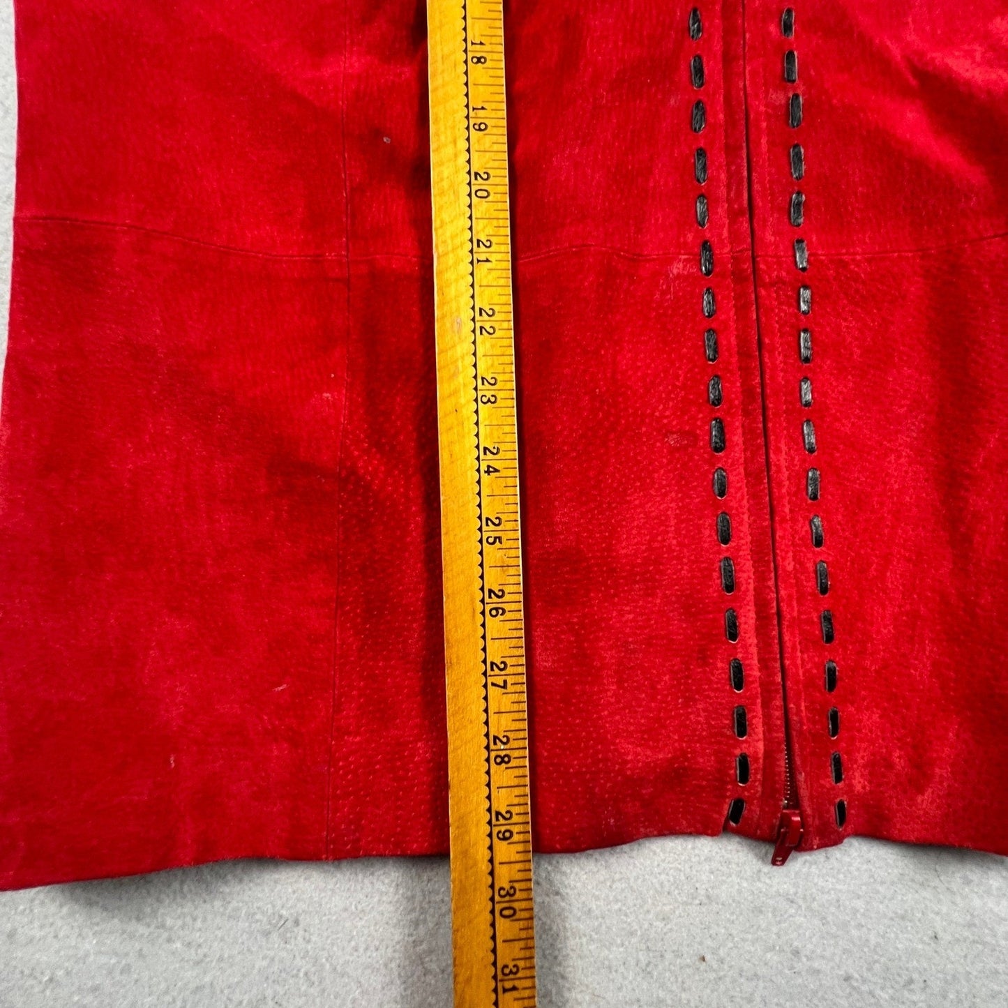 Jessie Sport Leather Jacket Women 1X Red Suede Ribbed Knit Mixed Media Zip Up
