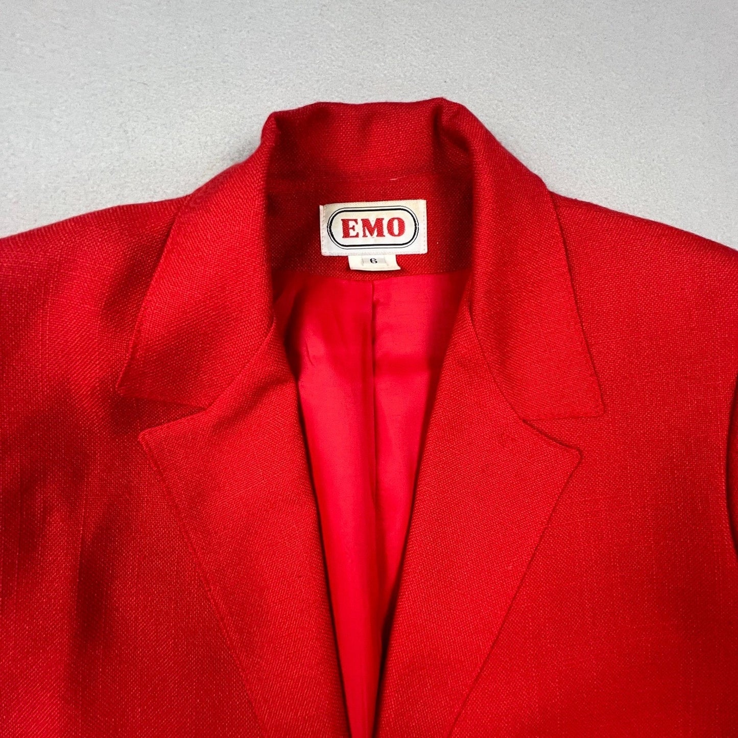 VTG EMO Blazer Jacket Womens 6 Red Single Button Career Chic Minimalist