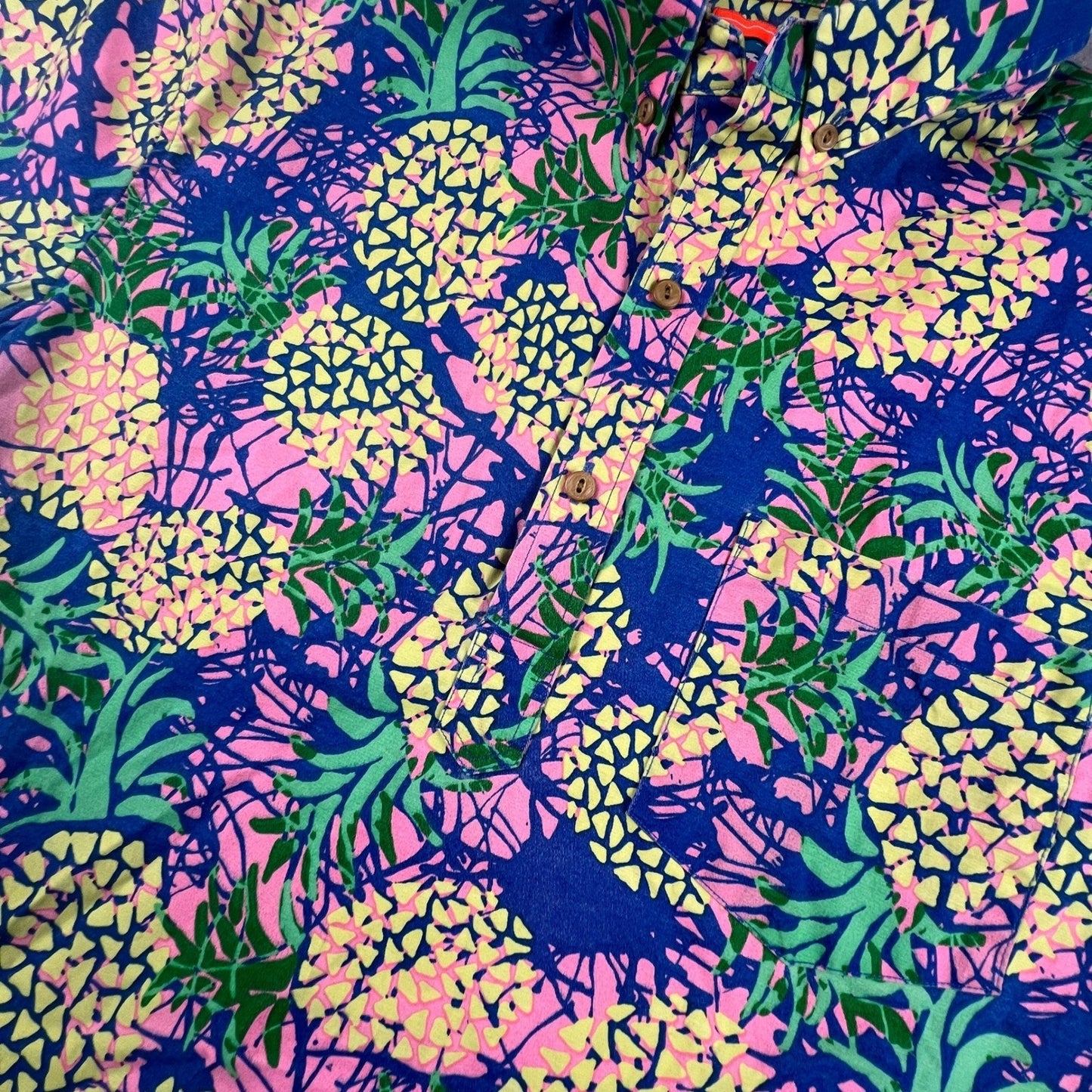Chubbies Pineapple Shirt Mens XXL Blue Pink Short Sleeve Popover Tropical Summer