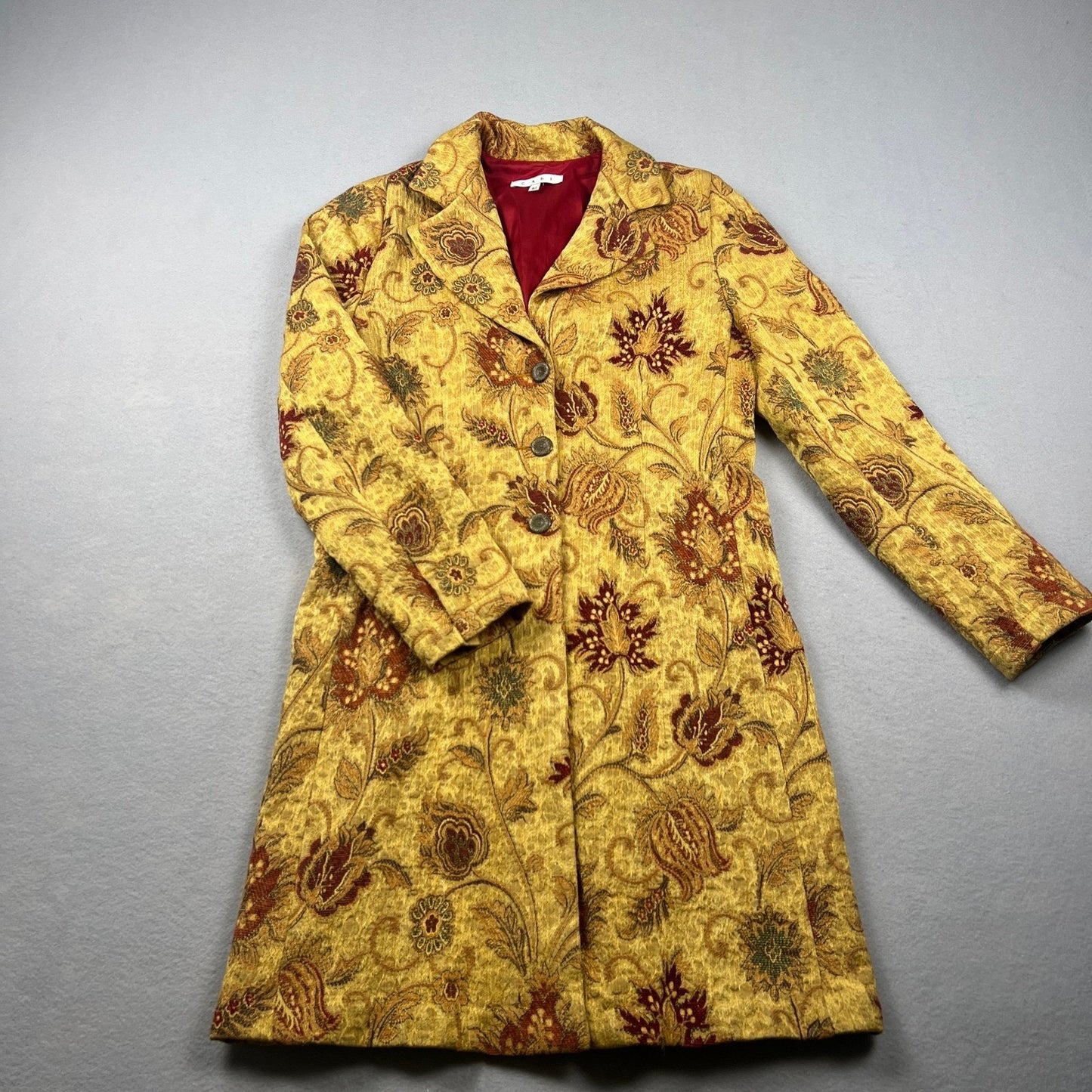 VTG Style Cabi Tapestry Coat Womens 10 Yellow Floral Jacquard Ornate Button