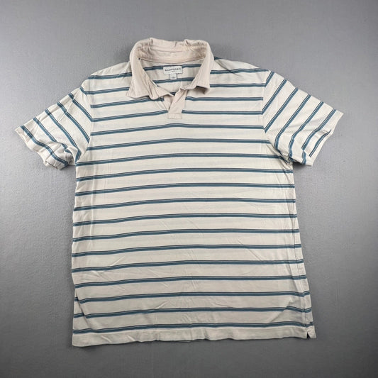 100% Cottong Banana Republic Polo Shirt Mens Large White Blue Striped Casual Preppy