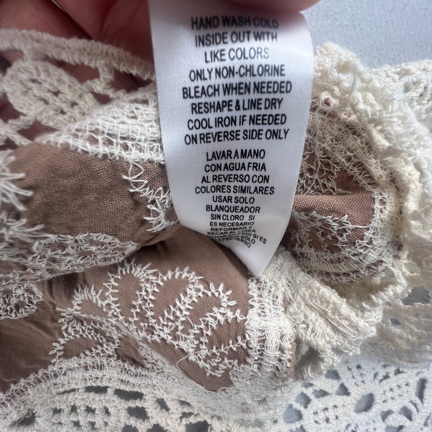 Crochet Lace Kimono Cardigan Womens M Brown Embroidered Boho Sheer Layer
