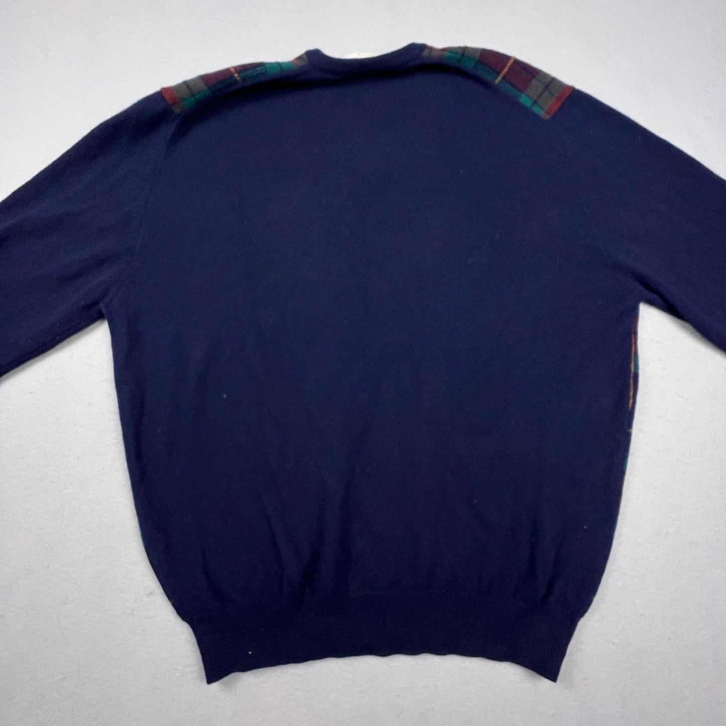 Pringle of Scotland V-Neck Sweater Men 2XL Navy Plaid Lambswool Vintage Scotland