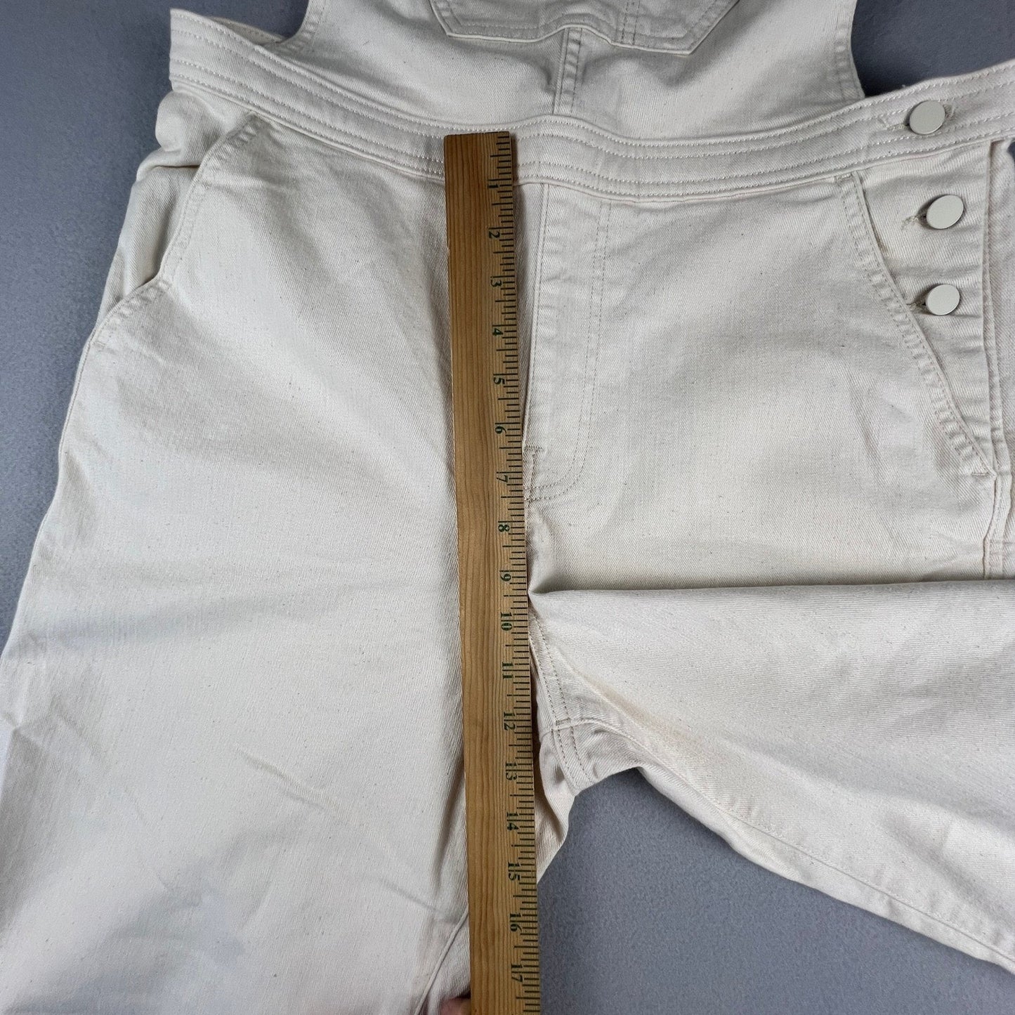 Denim Overalls Womens Medium Cream Wide Leg Cotton Stretch Boho Casual UpWest