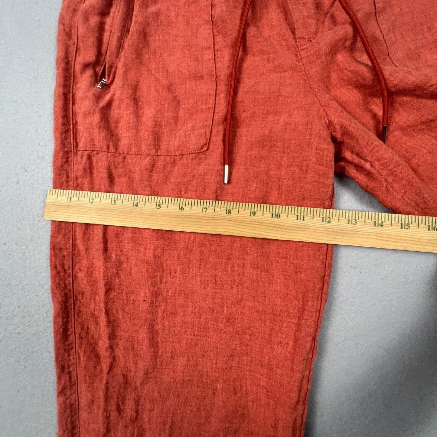 Athleta Cabo Linen Jogger Pants Womens 10P Orange Wide Leg Crop Casual Summer