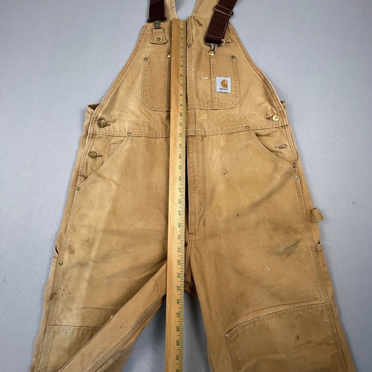 Carhartt Bib Overalls Mens 38x30 Brown Duck Canvas Double Knee Workwear R01 BRN