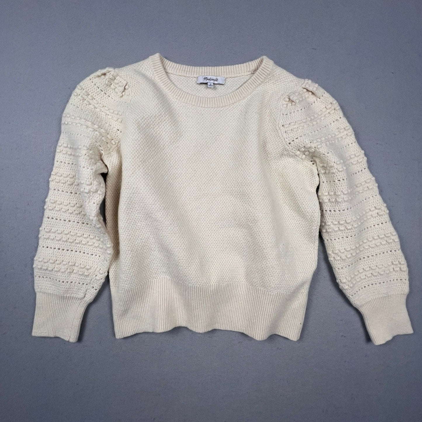 Madewell Sweater Womens Medium Cream Puff Sleeve Bobble Knit Merino Blend Boho