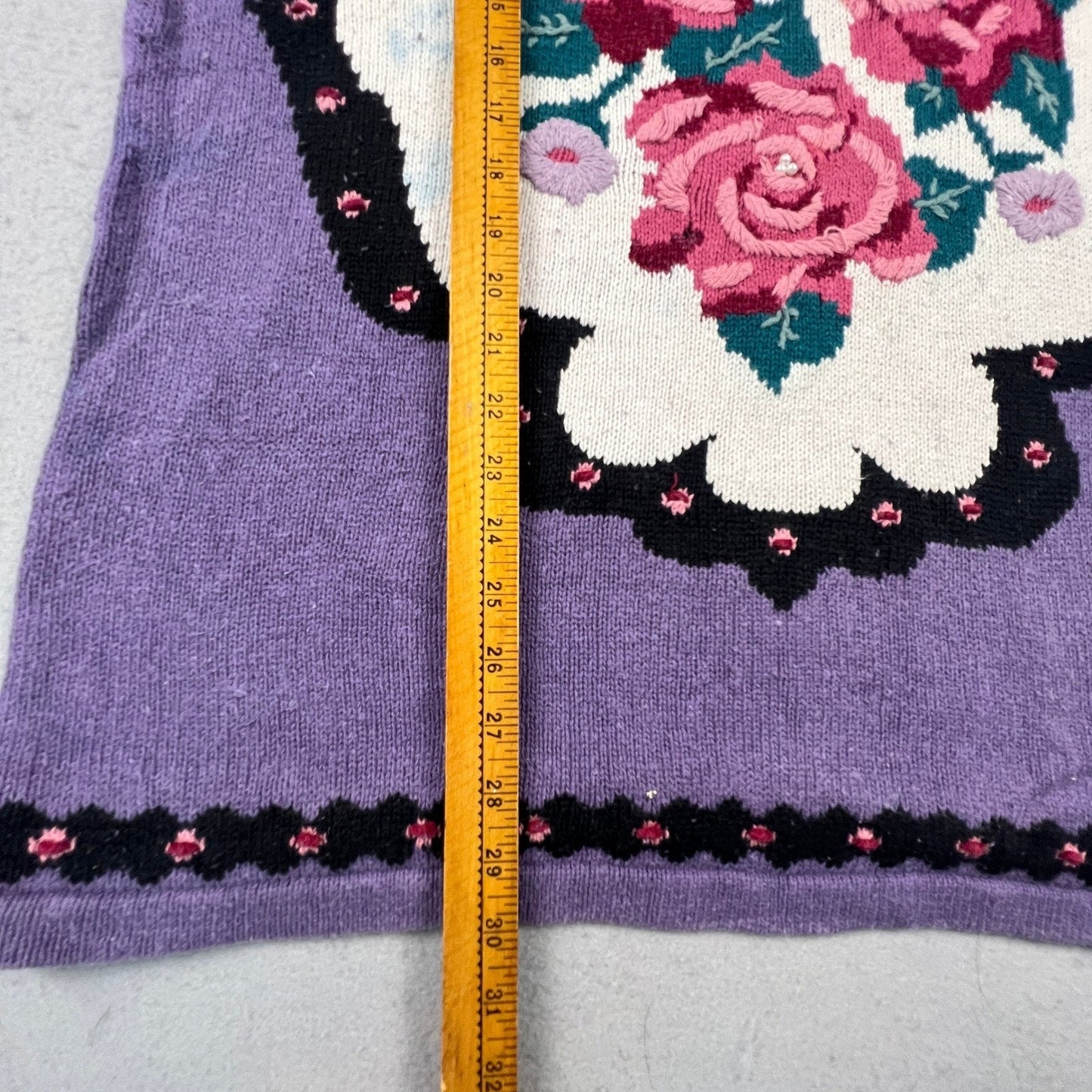 Maggie Lawrence Sweater Womens 22/24 Purple Floral Rose Embroidered Mock Neck
