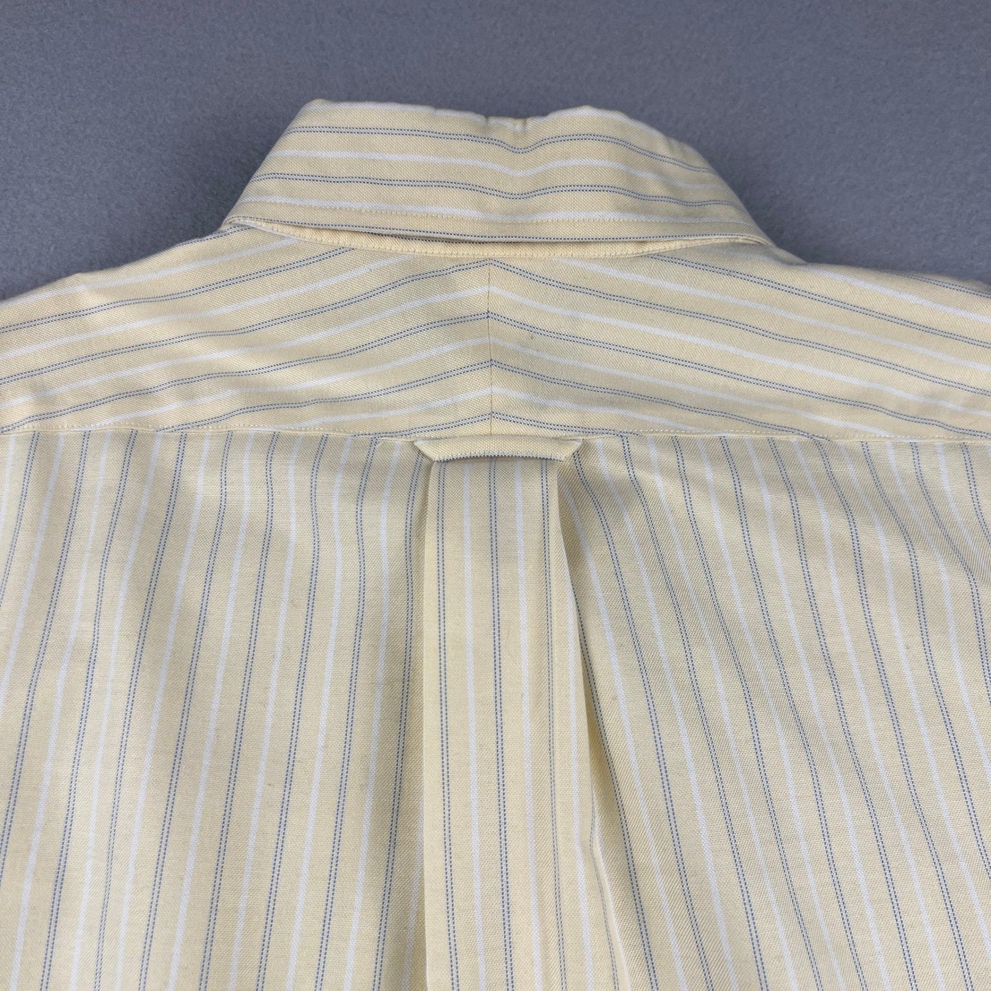 Lands' End Button Down Shirt Mens L 16-16.5 Yellow Stripe Supima No Iron Oxford