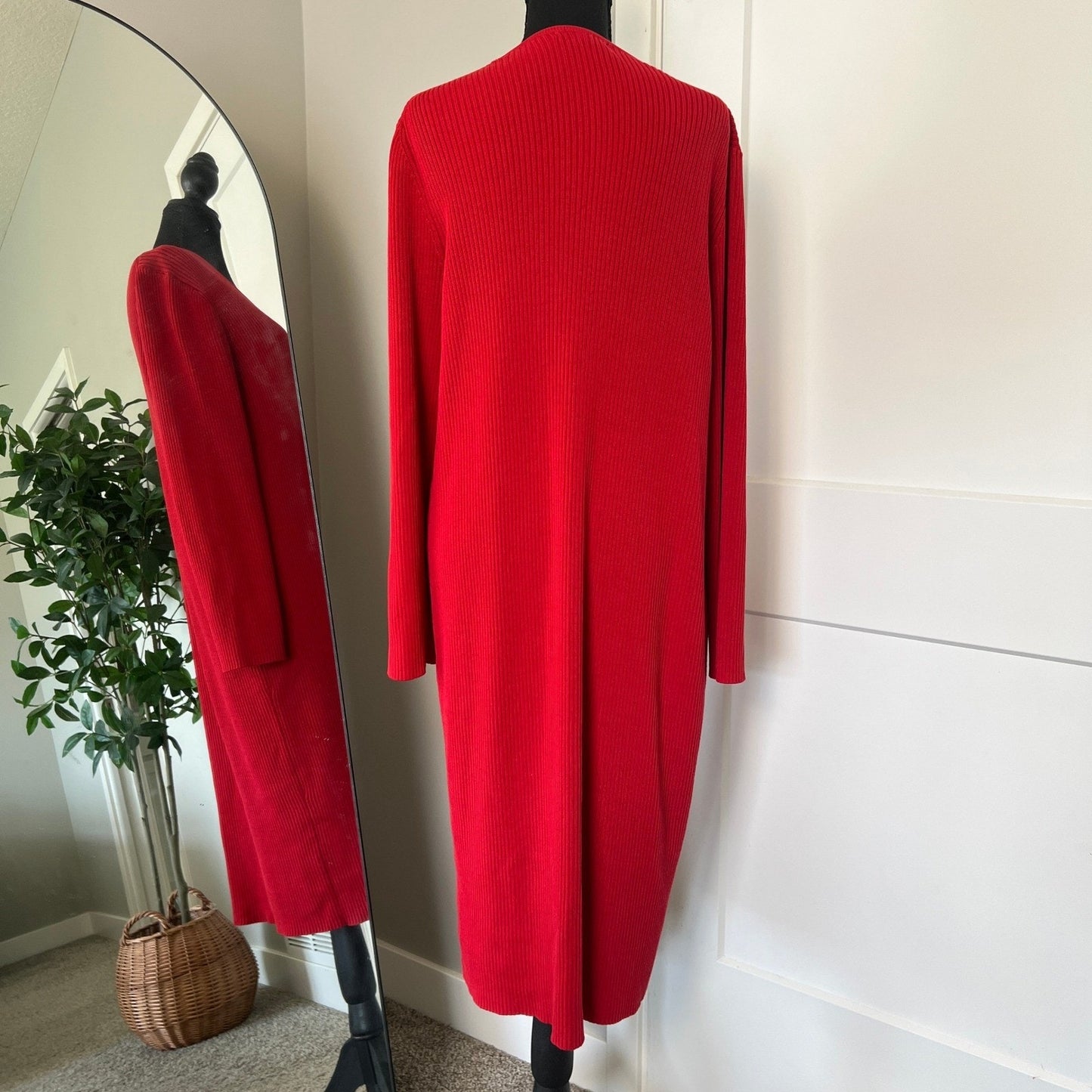 Cardigan Dress Womens XL Red Ribbed Knit Longline Midi Button Front Willi Smith