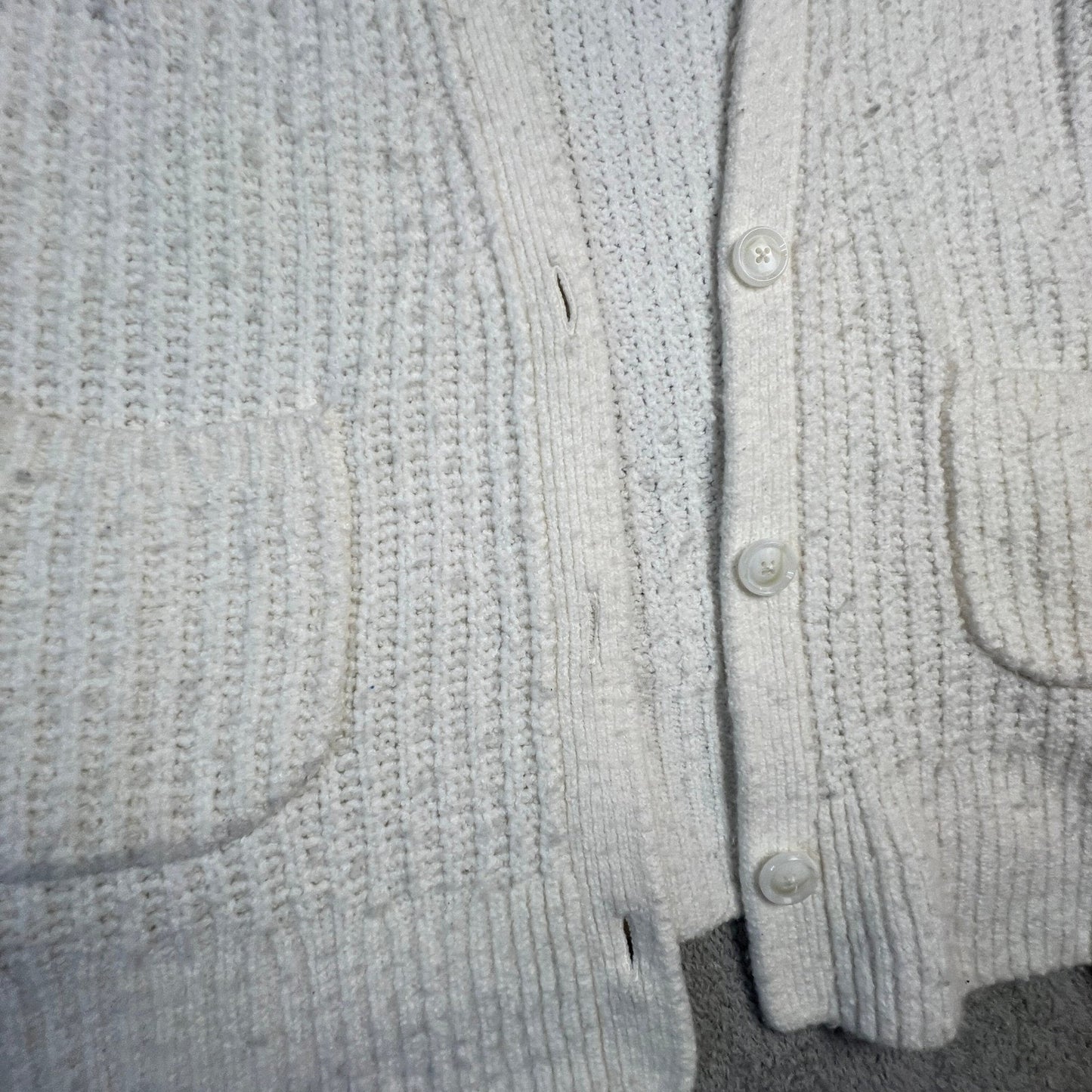 Anthropologie Cardigan Extra Small Merino Wool Blend Chunky Knit Cream Pockets