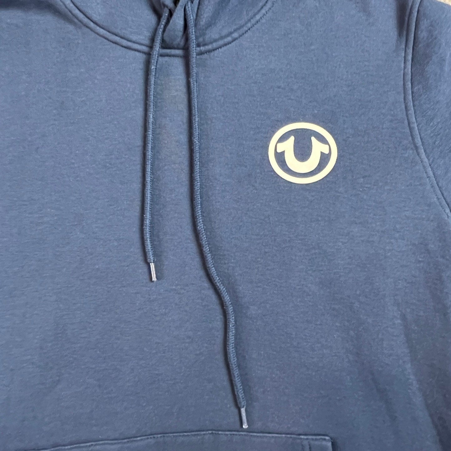 True Religion Hoodie Mens Medium Blue Horseshoe Logo Pullover Sweatshirt